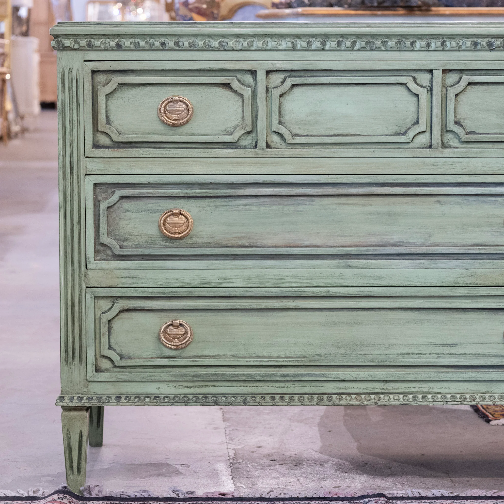 Swedish 3-Drawer Carved Chest – Distressed Green Finish - Image 2