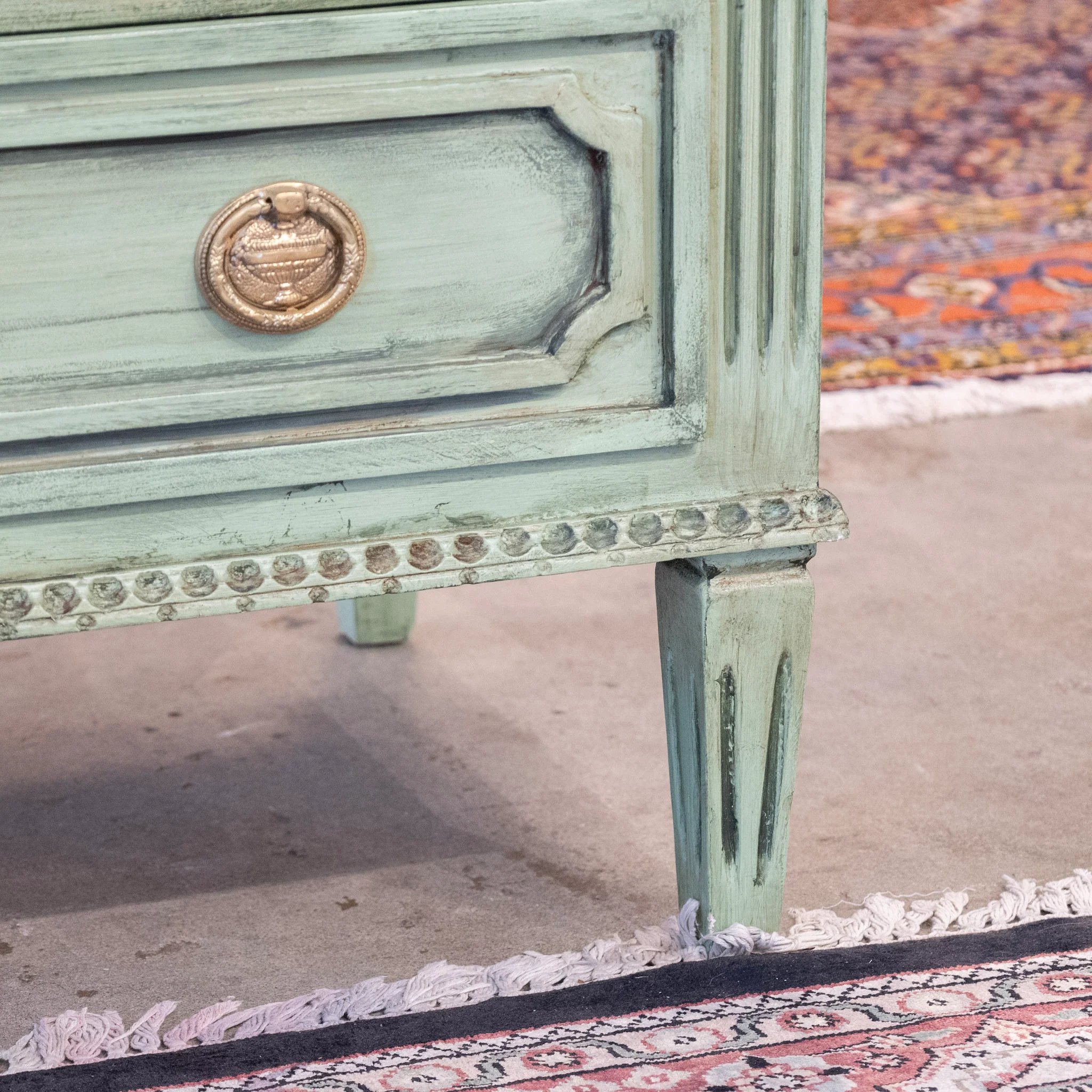 Swedish 3-Drawer Carved Chest – Distressed Green Finish - Image 6