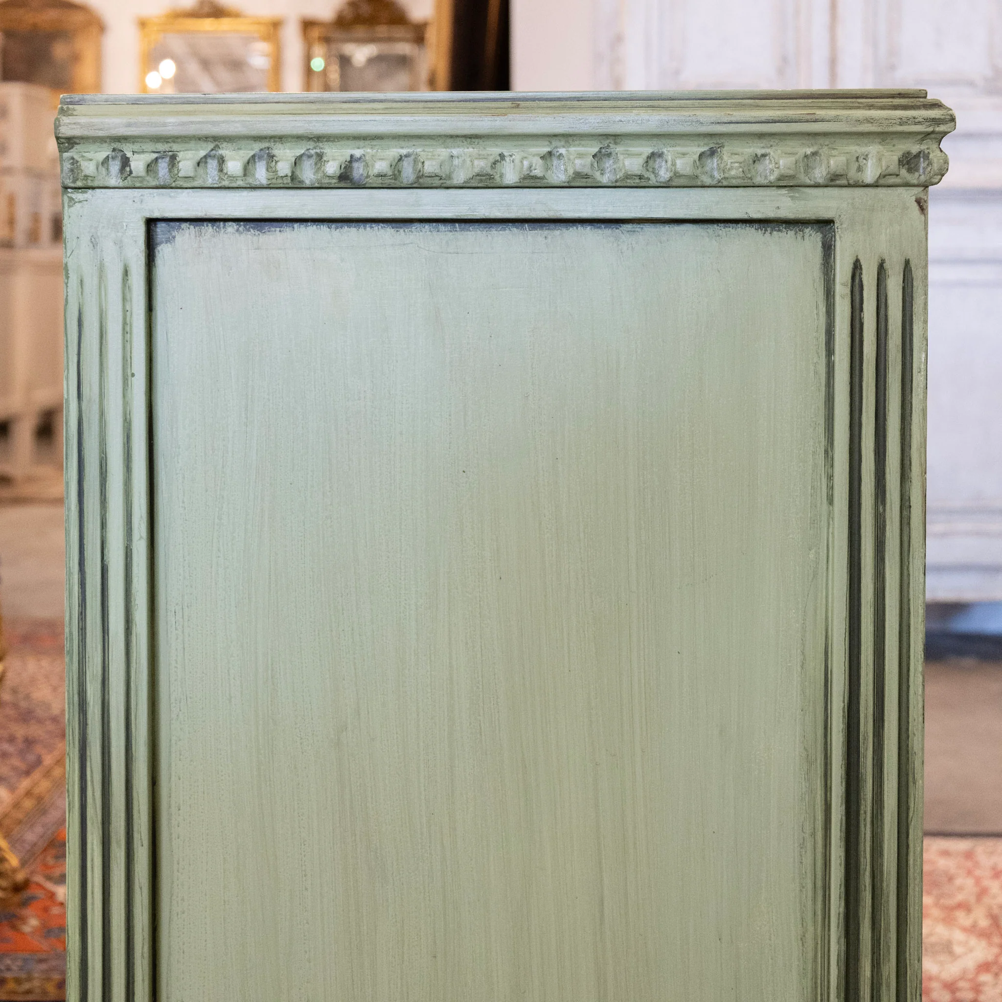 Swedish 3-Drawer Carved Chest – Distressed Green Finish - Image 7