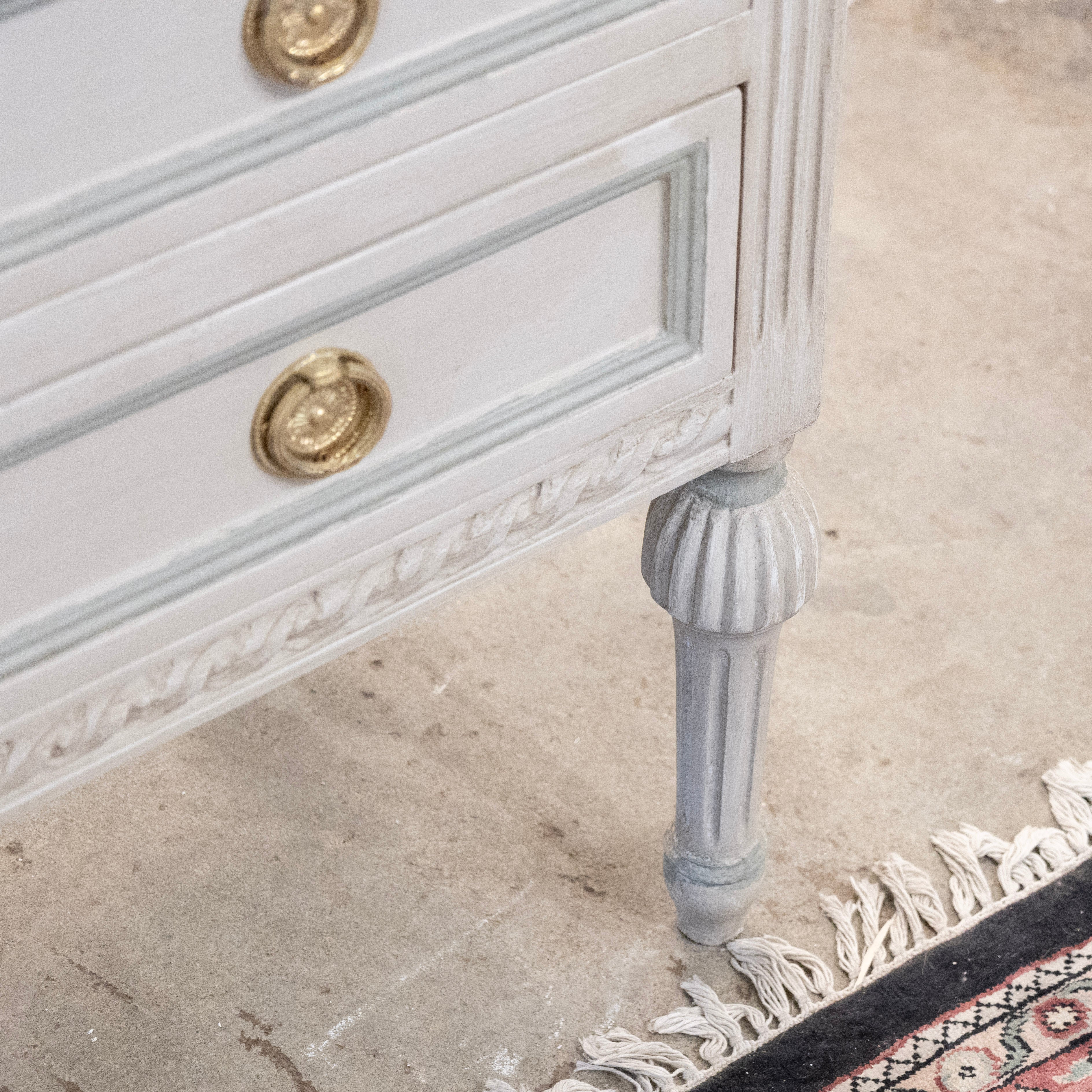 Swedish 3-Drawer Chest – Blue Paneled & Rope Trim in French Grey - Image 5
