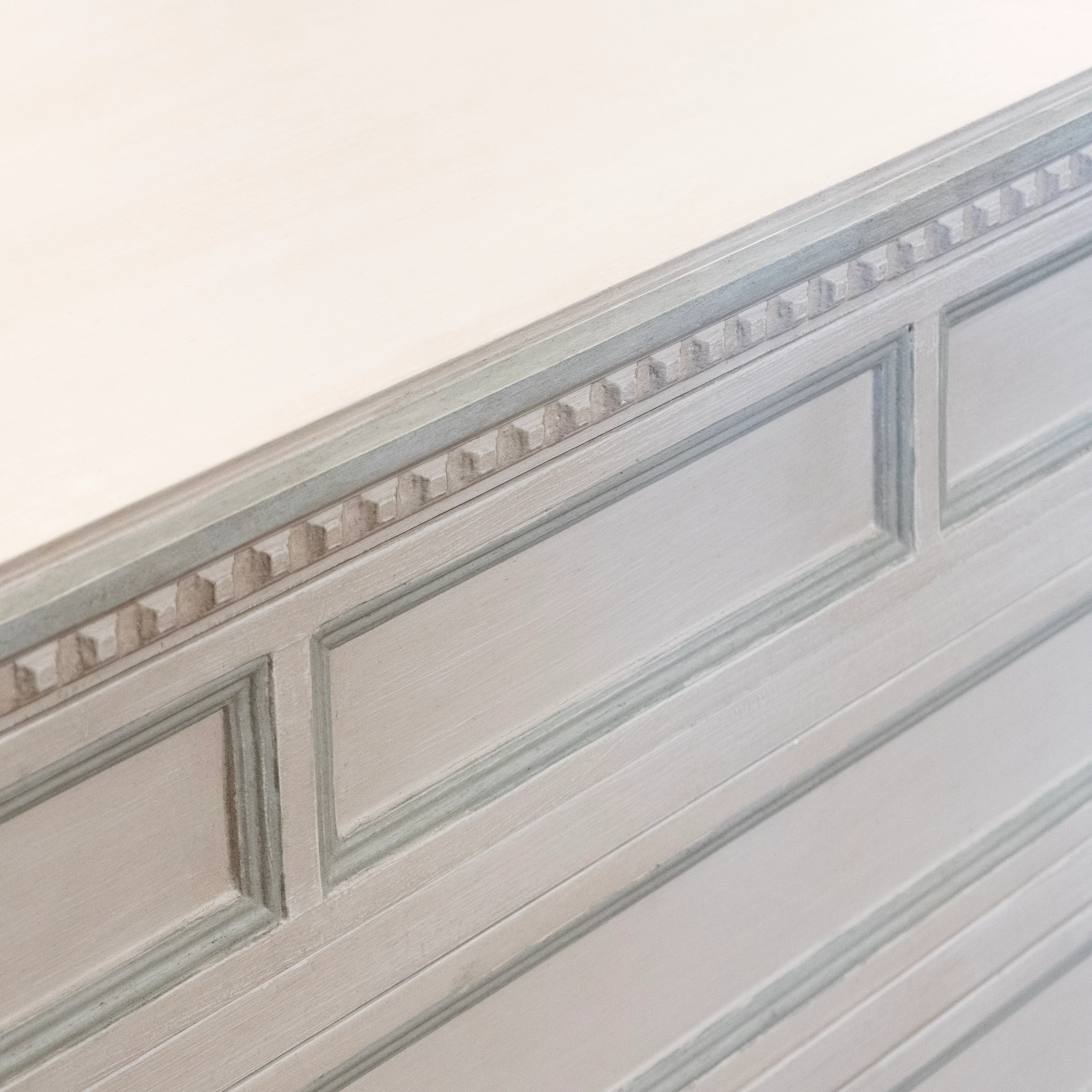 Swedish 3-Drawer Chest – Blue Paneled & Rope Trim in French Grey - Image 7