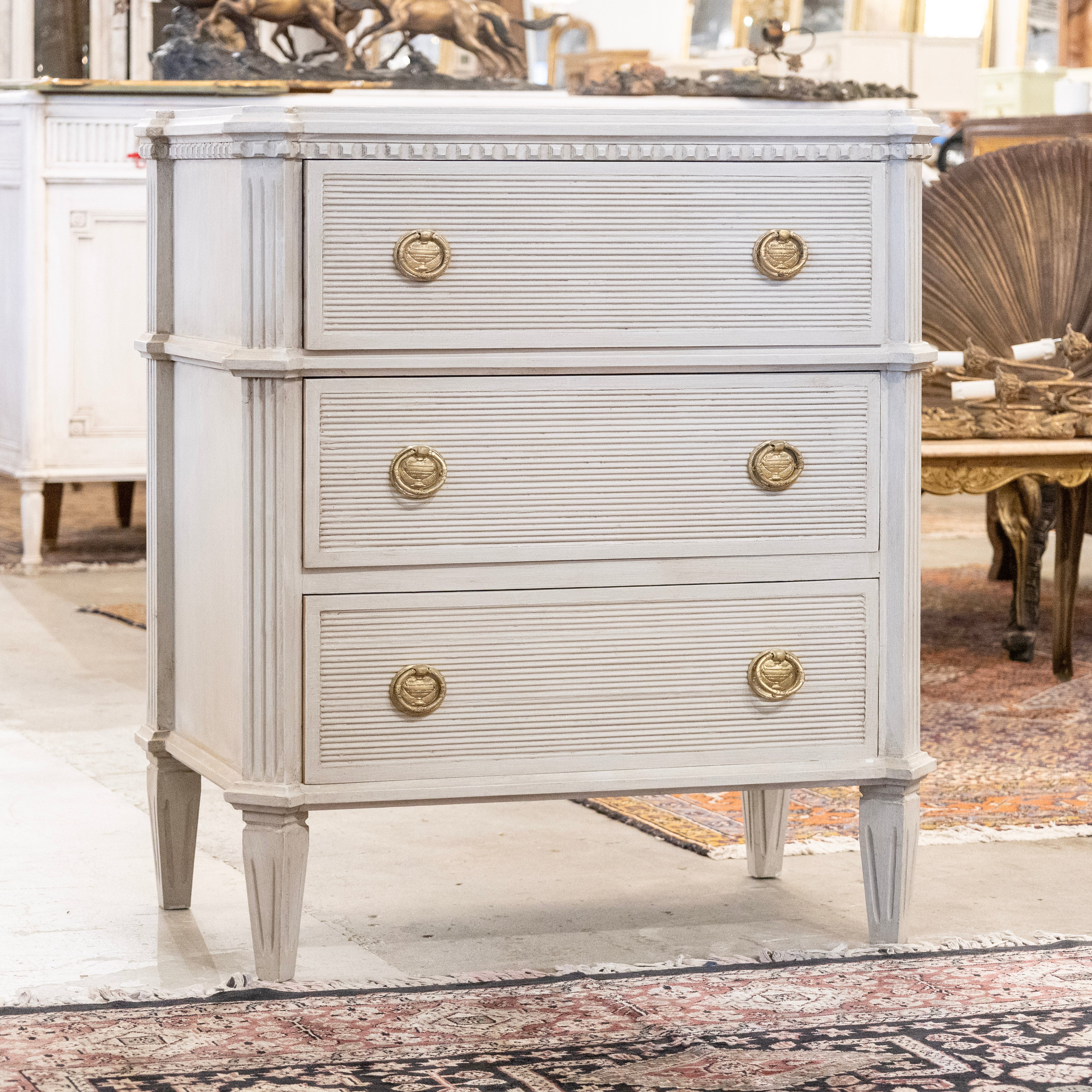 Swedish 3-Drawer Chest – Canted Corners & Reeded Drawers in French Grey - Image 2