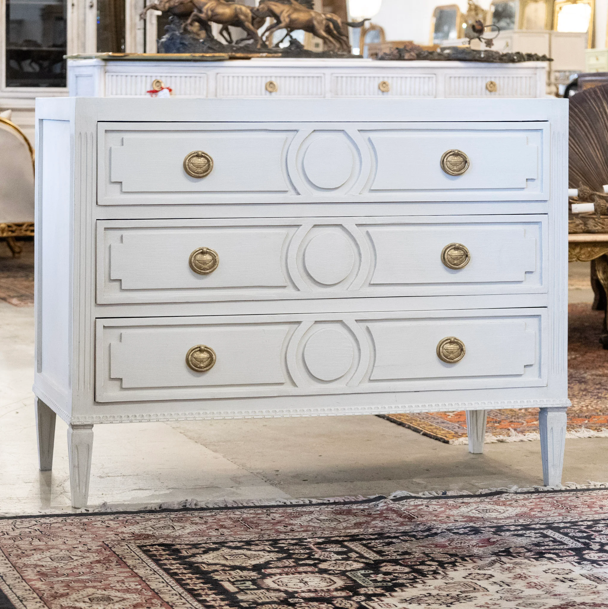 Swedish 3-Drawer Chest – Circular & Closed Block Trim in Dove White - Image 2