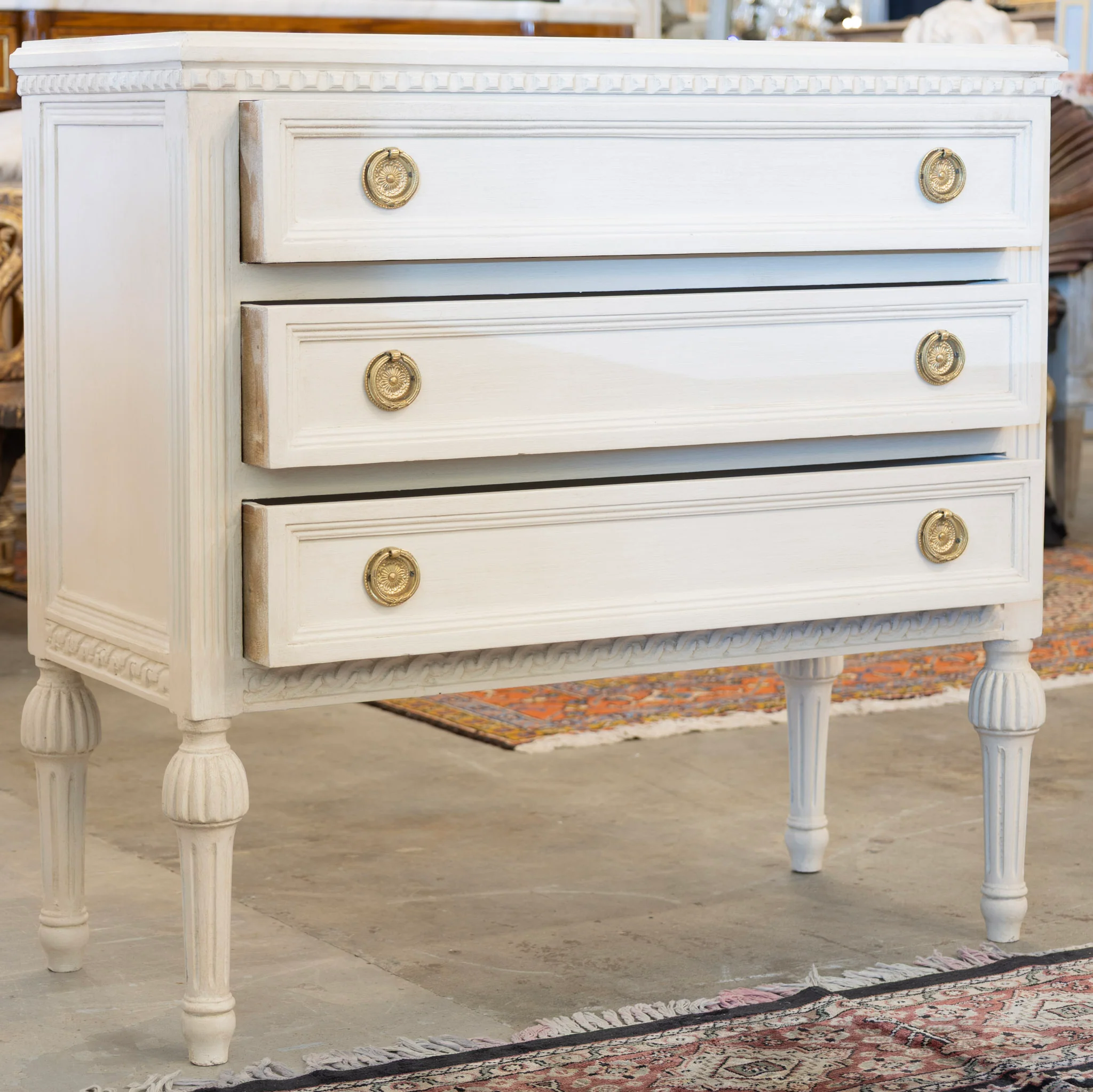 Swedish 3-Drawer Chest – Dentil Molding & Ballerina Legs in Dove White - Image 2