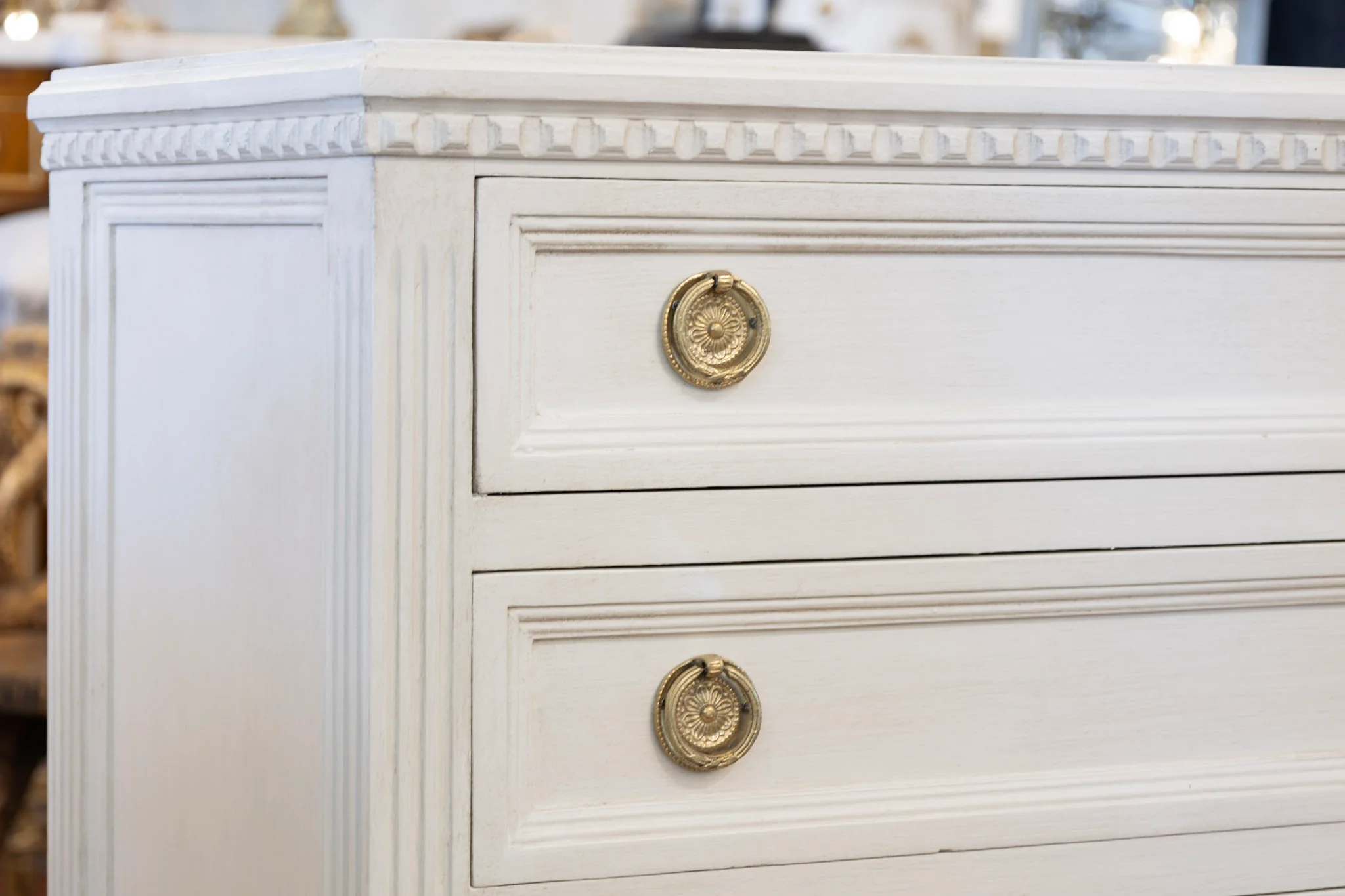 Swedish 3-Drawer Chest – Dentil Molding & Ballerina Legs in Dove White - Image 6