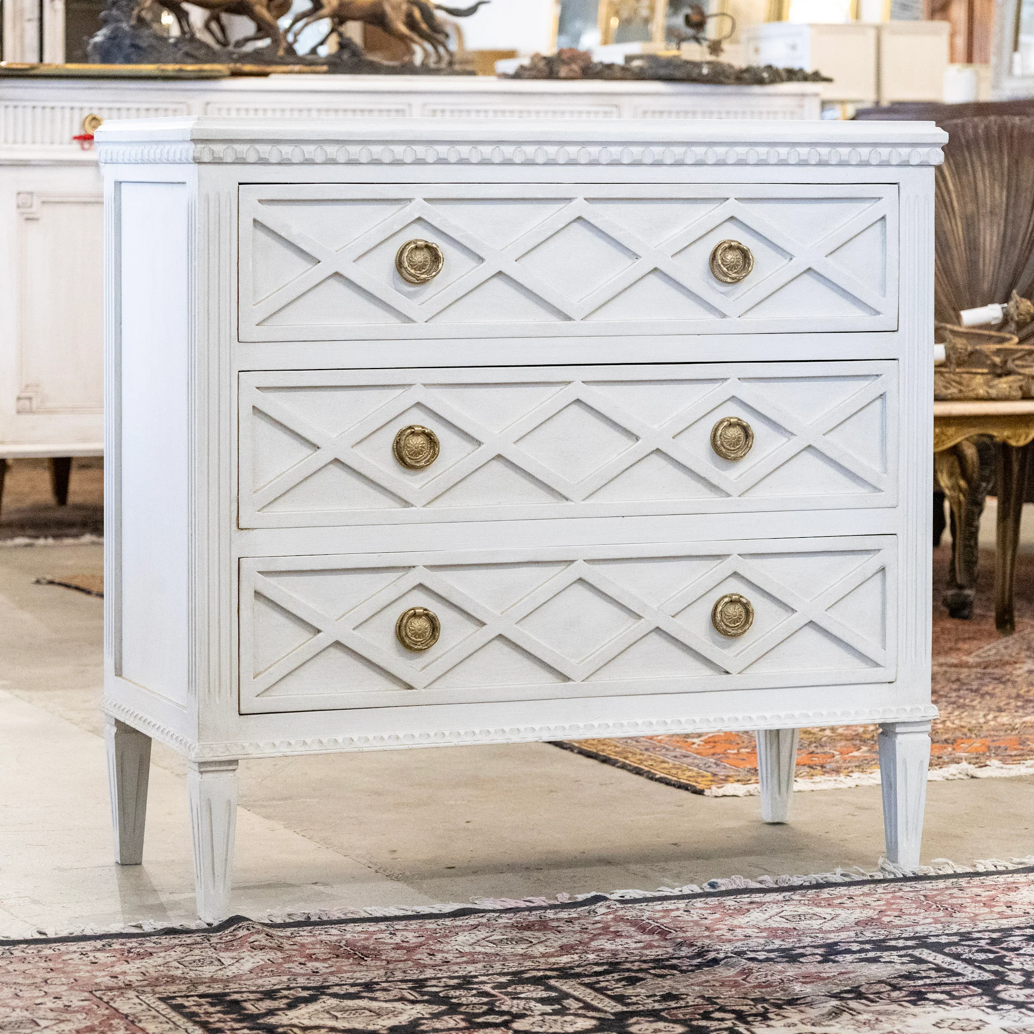 Swedish 3-Drawer Chest – Diamond Trim in Dove White - Image 2