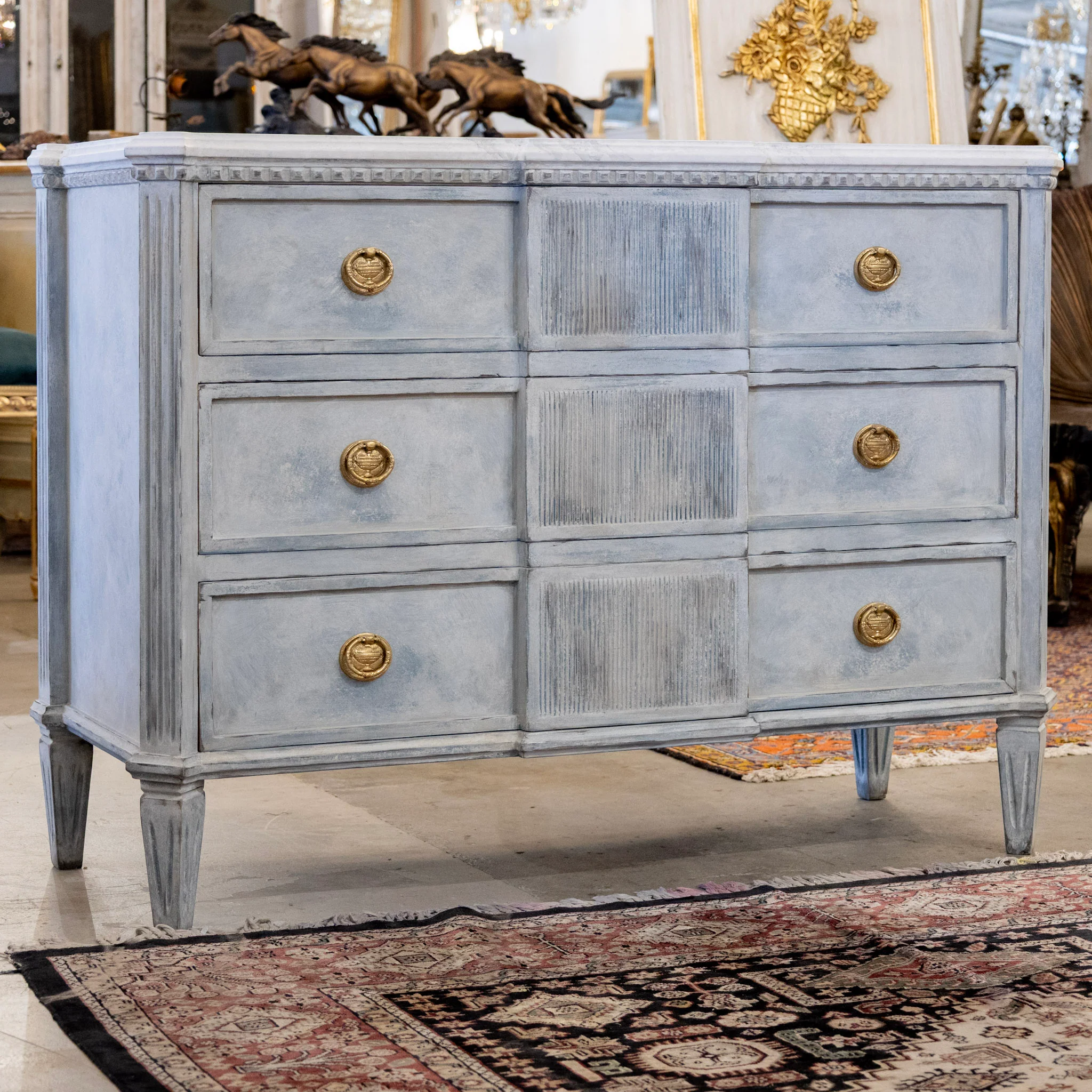 Swedish 3-Drawer Chest – Distressed Blue Finish & Faux Marble Top - Image 2