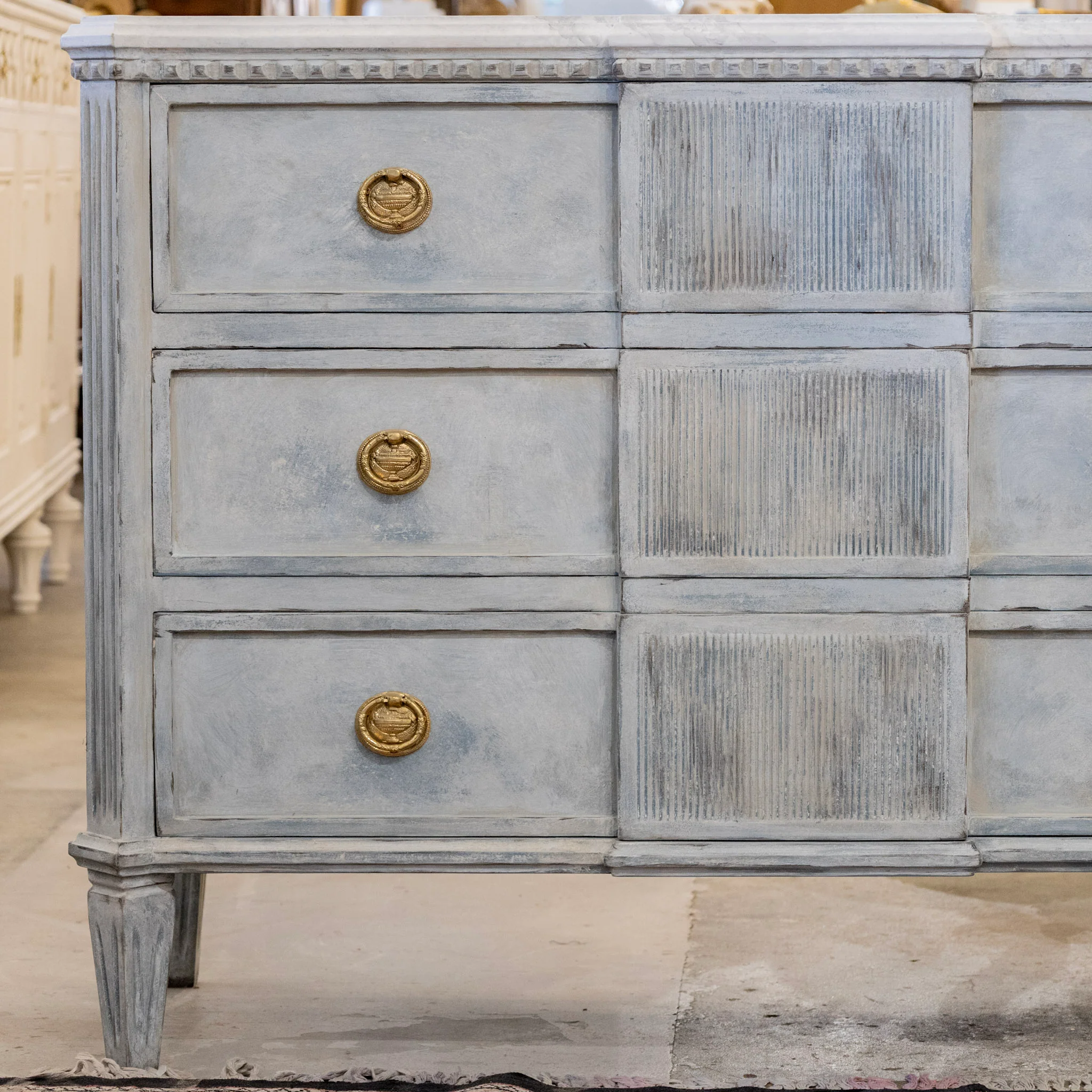 Swedish 3-Drawer Chest – Distressed Blue Finish & Faux Marble Top - Image 4