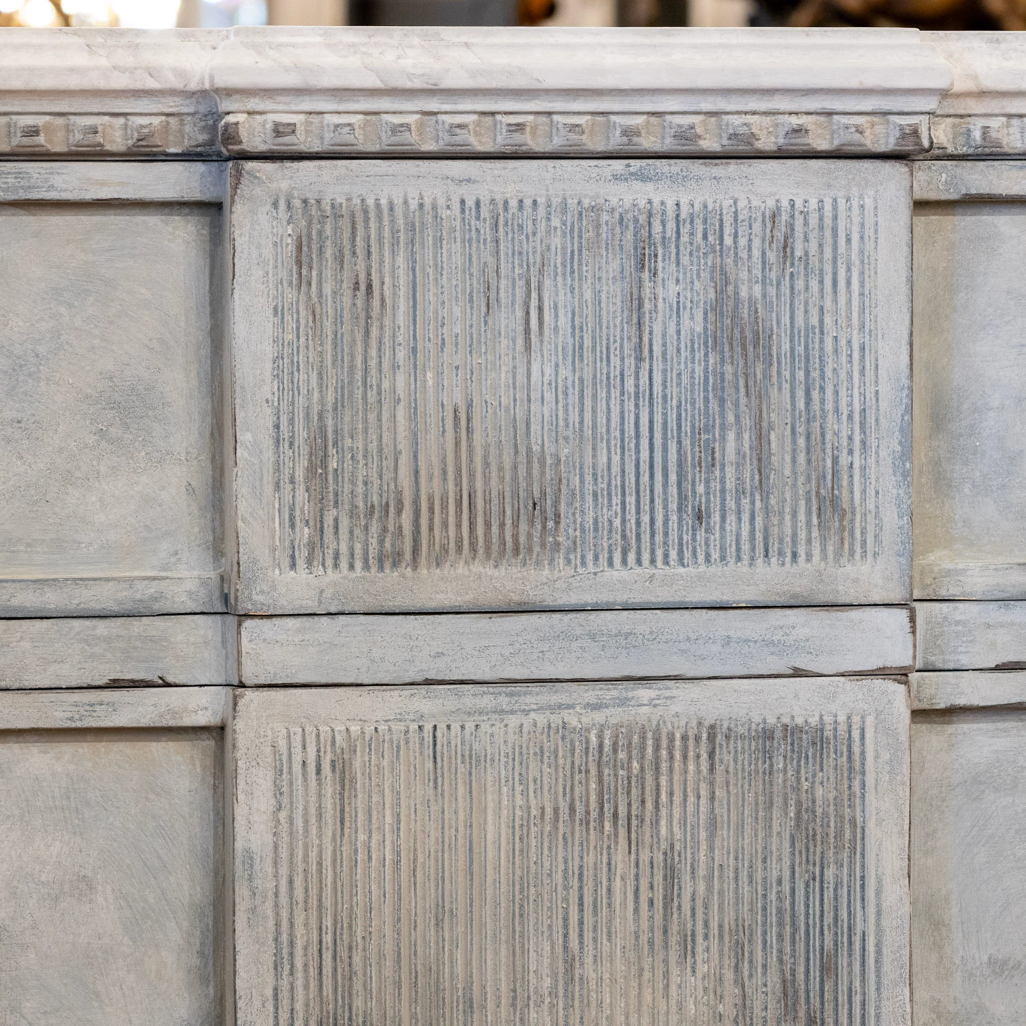 Swedish 3-Drawer Chest – Distressed Blue Finish & Faux Marble Top - Image 6