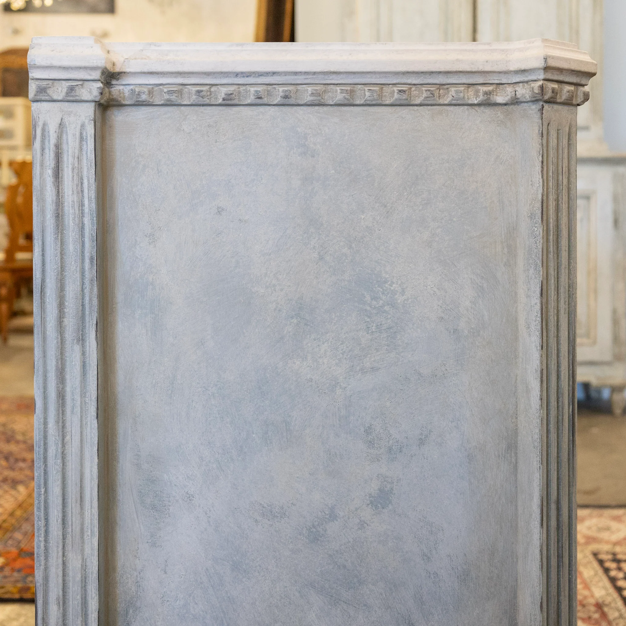Swedish 3-Drawer Chest – Distressed Blue Finish & Faux Marble Top - Image 7