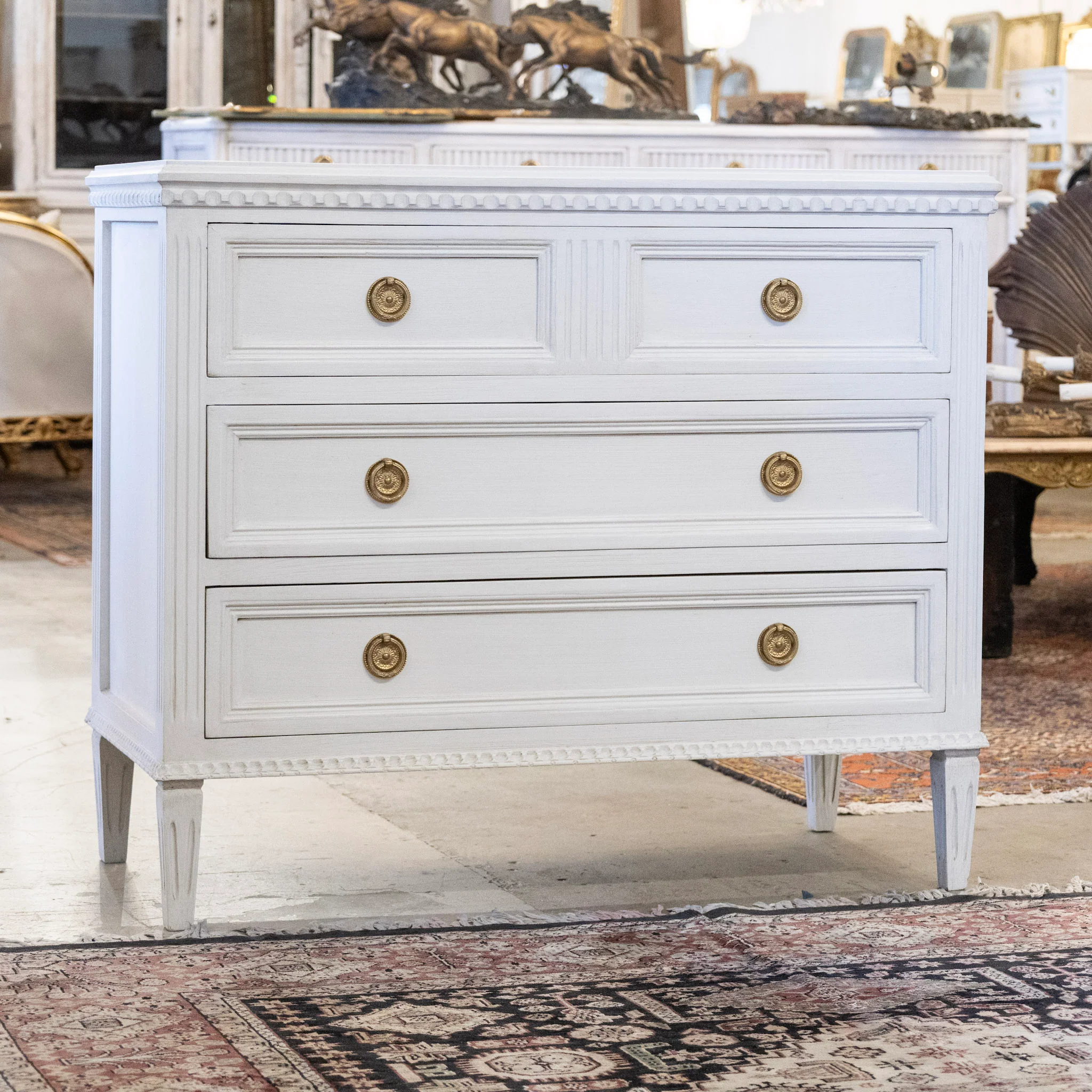 Swedish 3-Drawer Chest – Fluted Drawer Trim & Brass Pulls in Dove White - Image 2