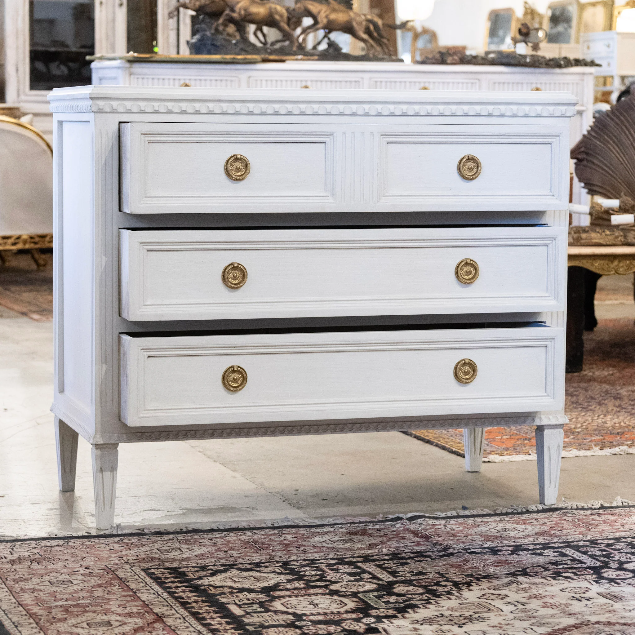 Swedish 3-Drawer Chest – Fluted Drawer Trim & Brass Pulls in Dove White - Image 3