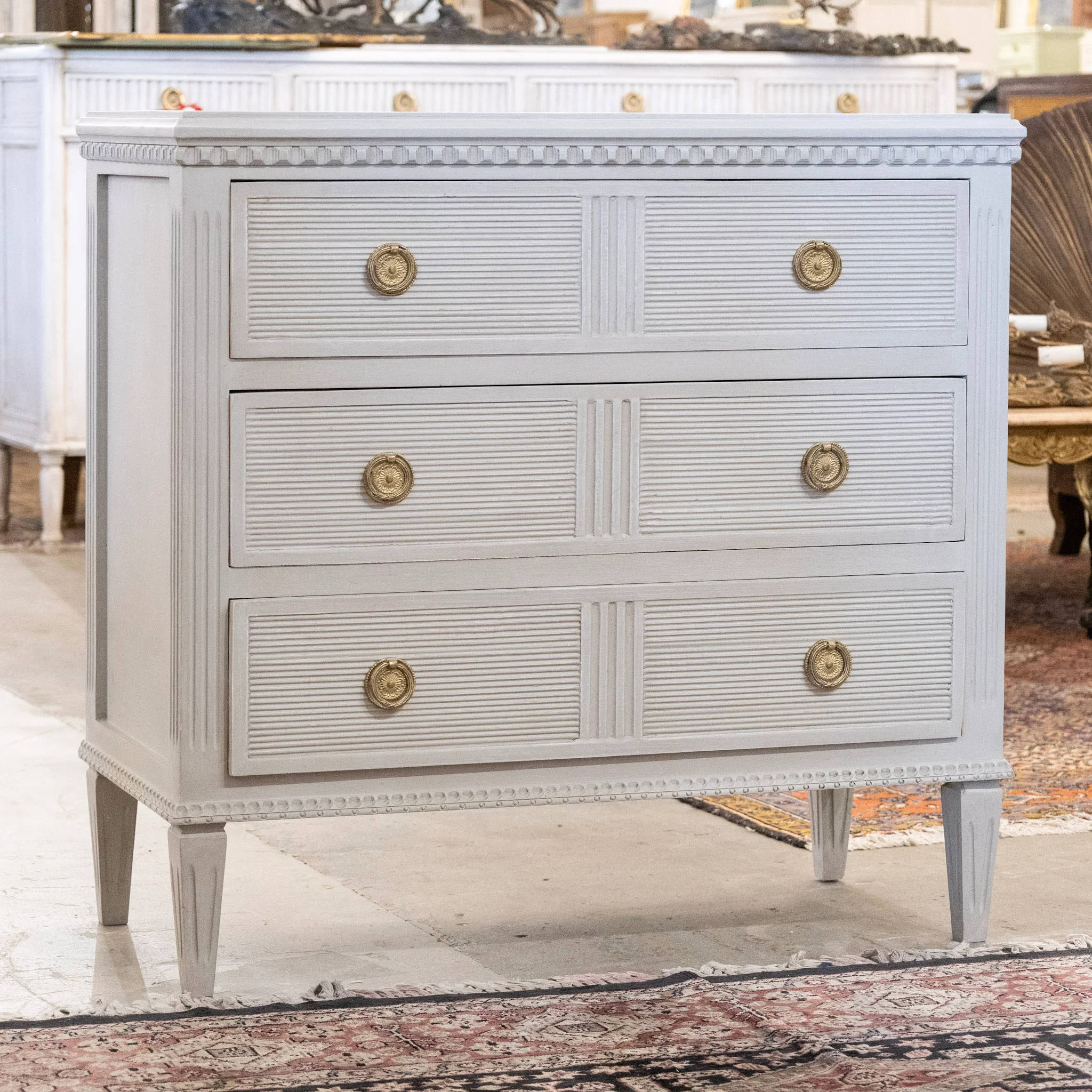 Swedish 3-Drawer Chest – Fluted & Reeded Drawers in French Grey - Image 2