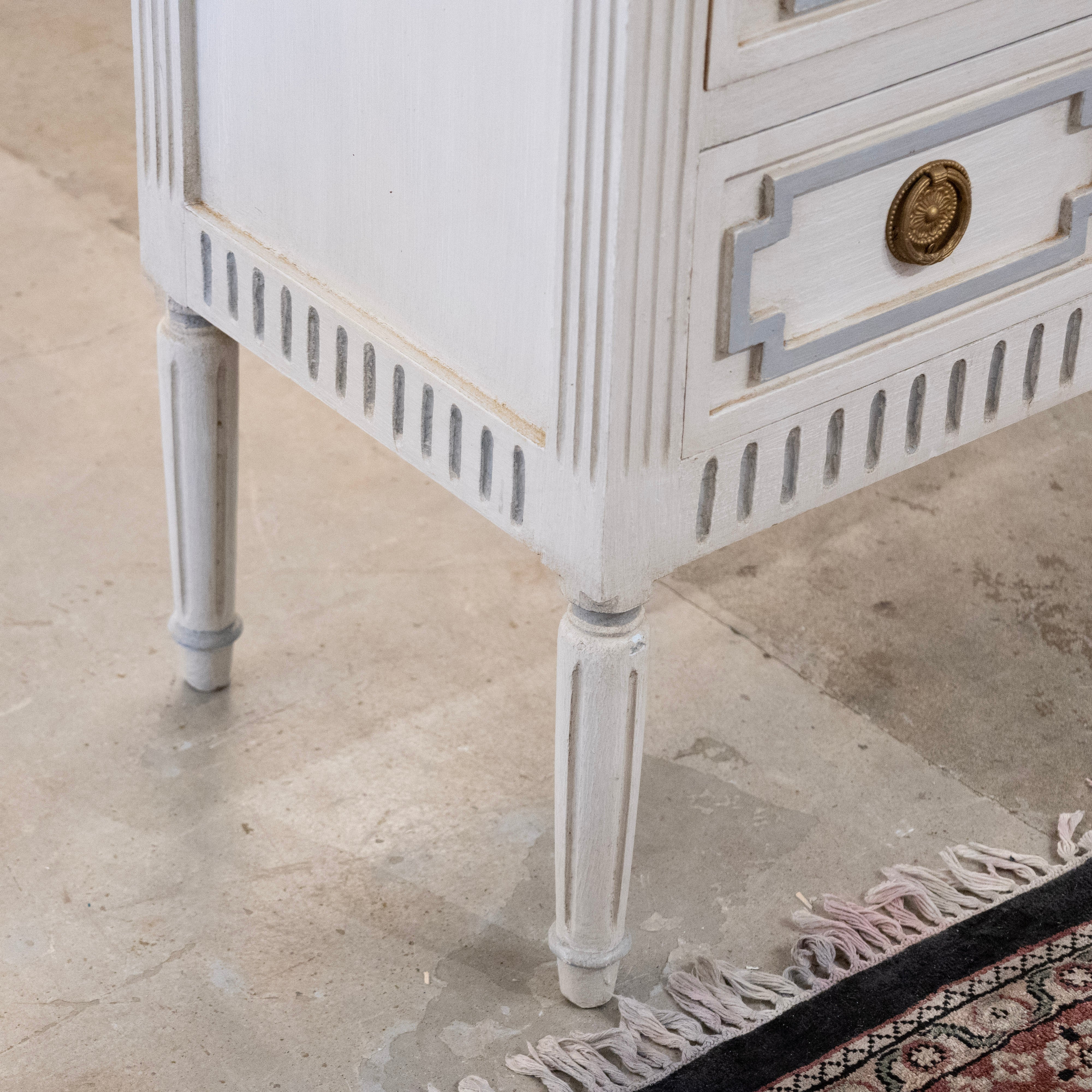 Swedish 3-Drawer Chest – Geometric & Fluted Blue Trim in Dove White - Image 8
