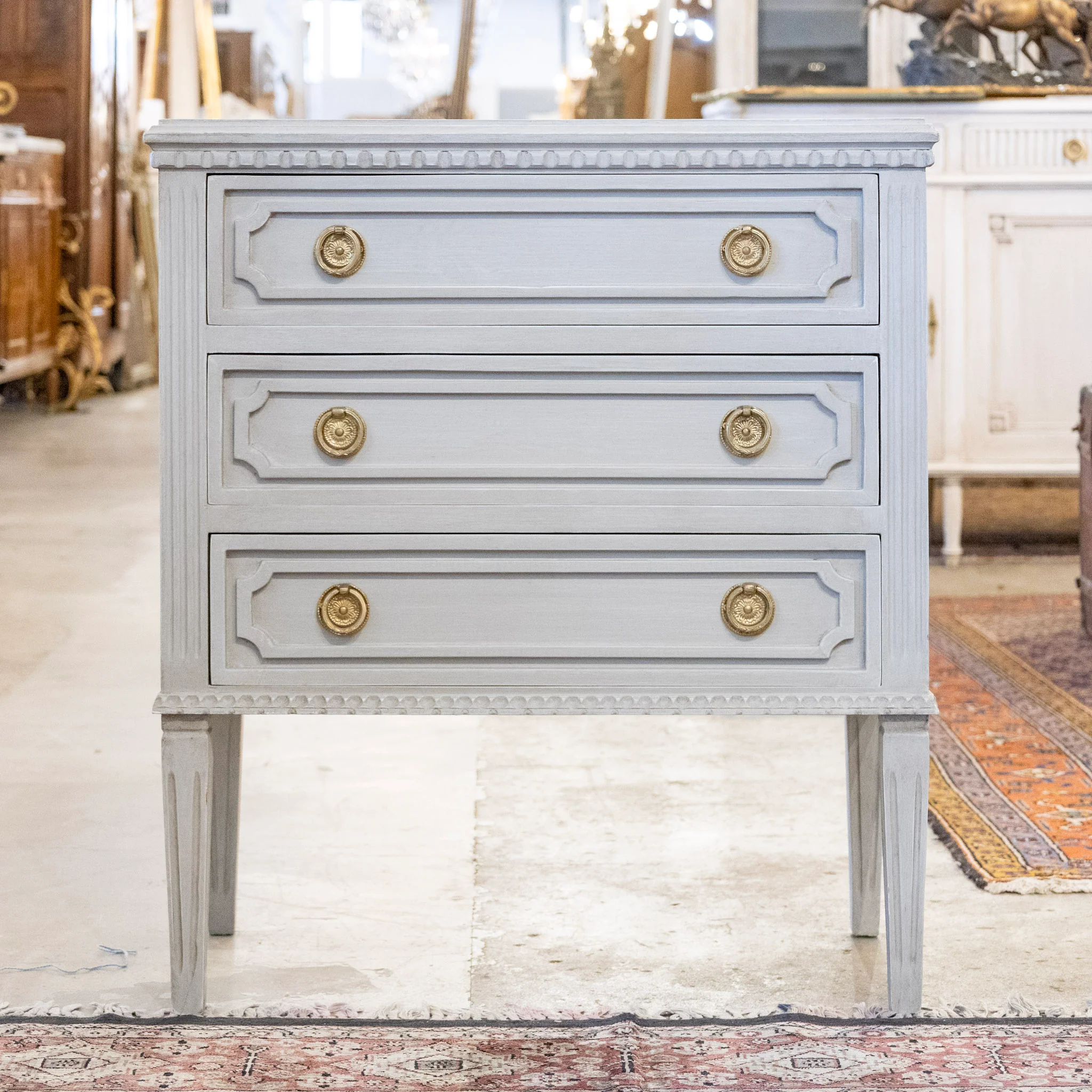 Swedish 3-Drawer Chest – Open Trim & Tall Legs in French Grey
