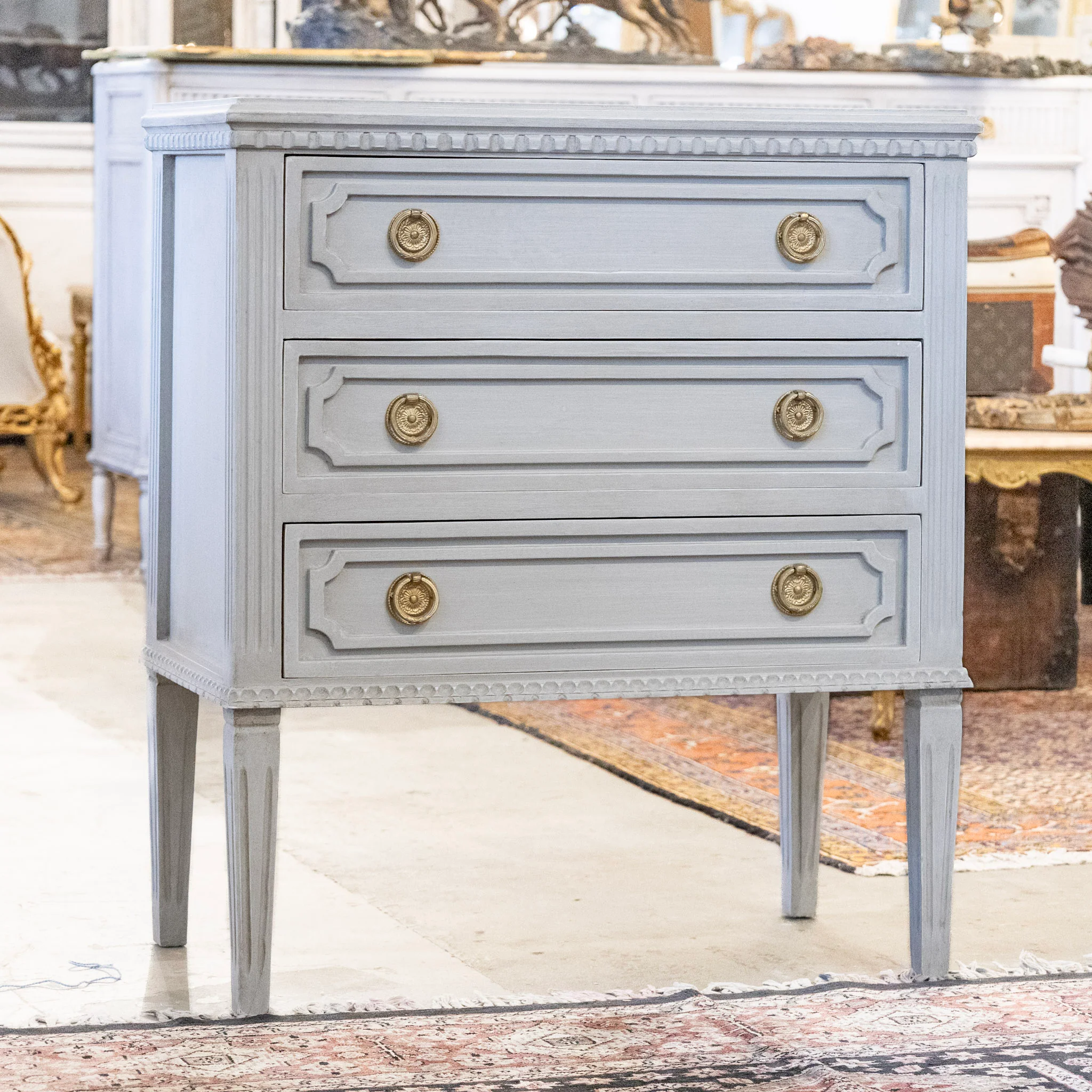 Swedish 3-Drawer Chest – Open Trim & Tall Legs in French Grey - Image 2
