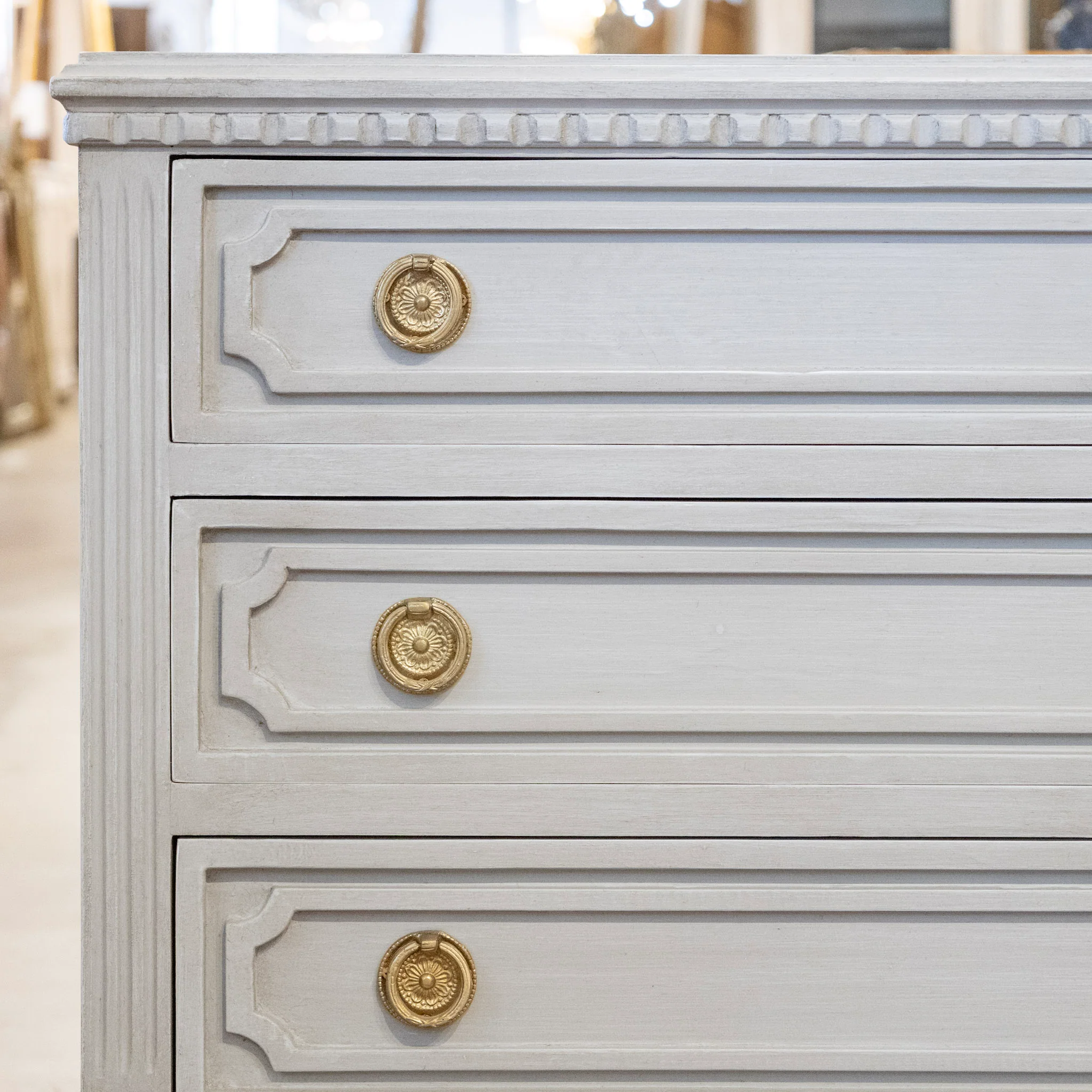Swedish 3-Drawer Chest – Open Trim & Tall Legs in French Grey - Image 5