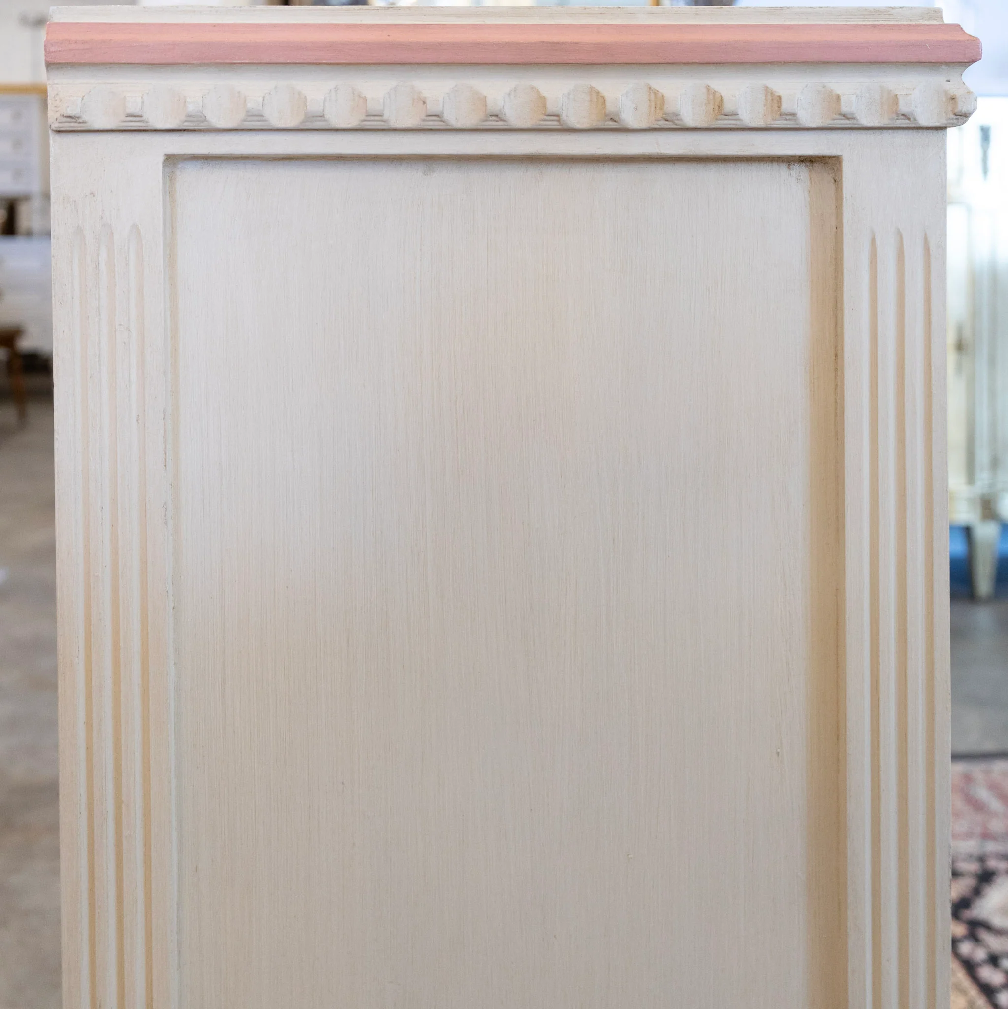 Swedish 3-Drawer Chest – Pink Greek Key Detailing & Beaded Trim in White - Image 5