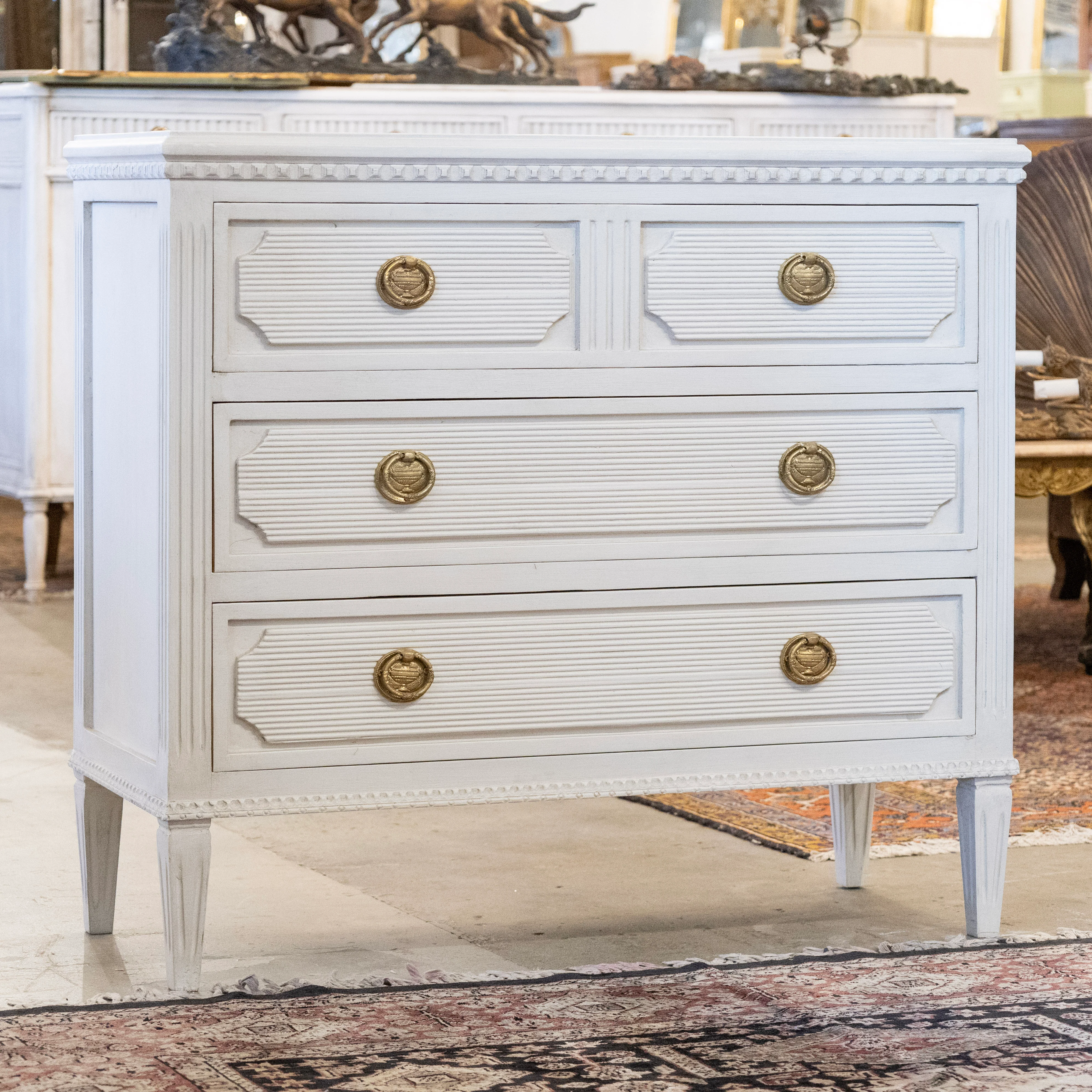 Swedish 3-Drawer Chest – Reeded & Fluted Trim in Dove White - Image 2