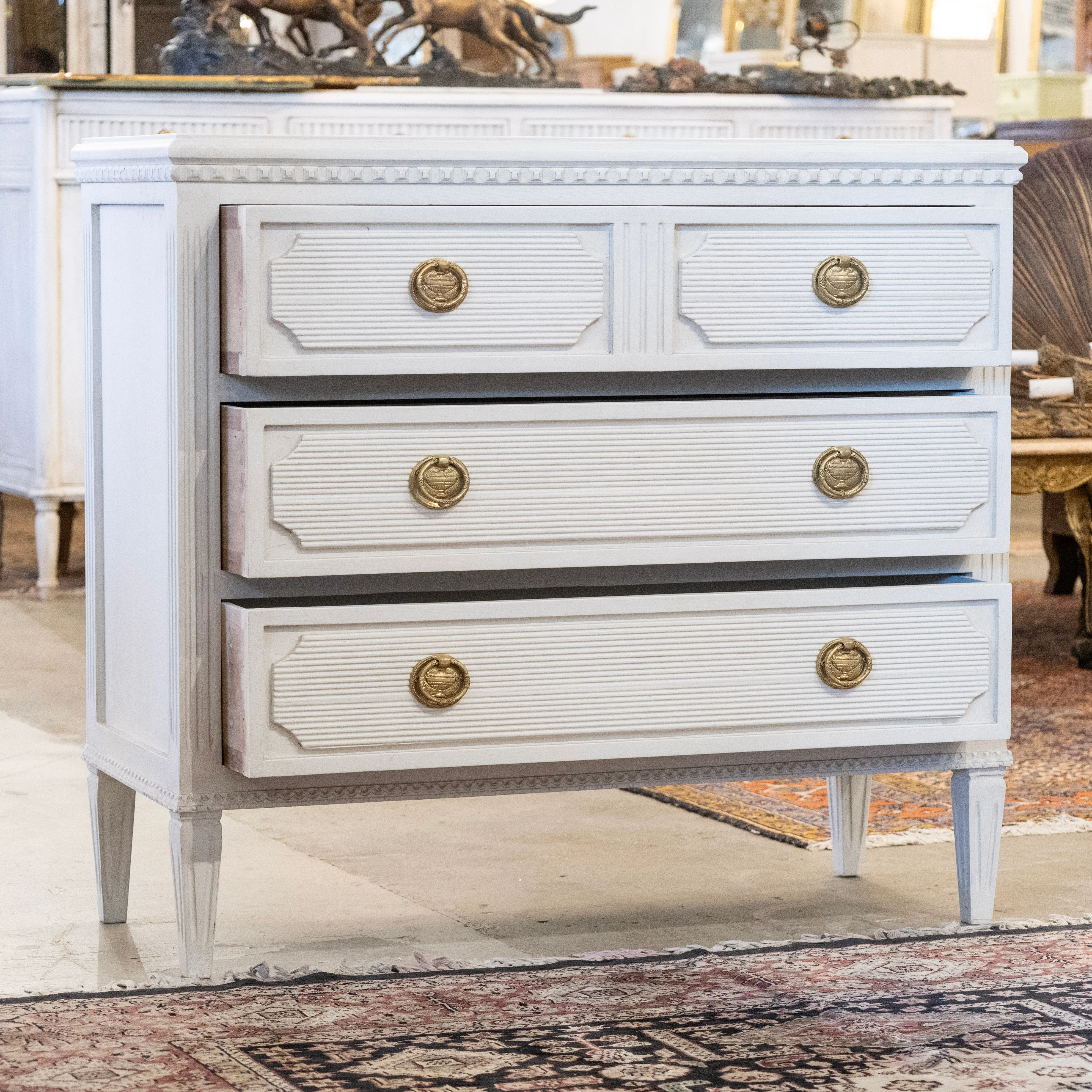Swedish 3-Drawer Chest – Reeded & Fluted Trim in Dove White - Image 3