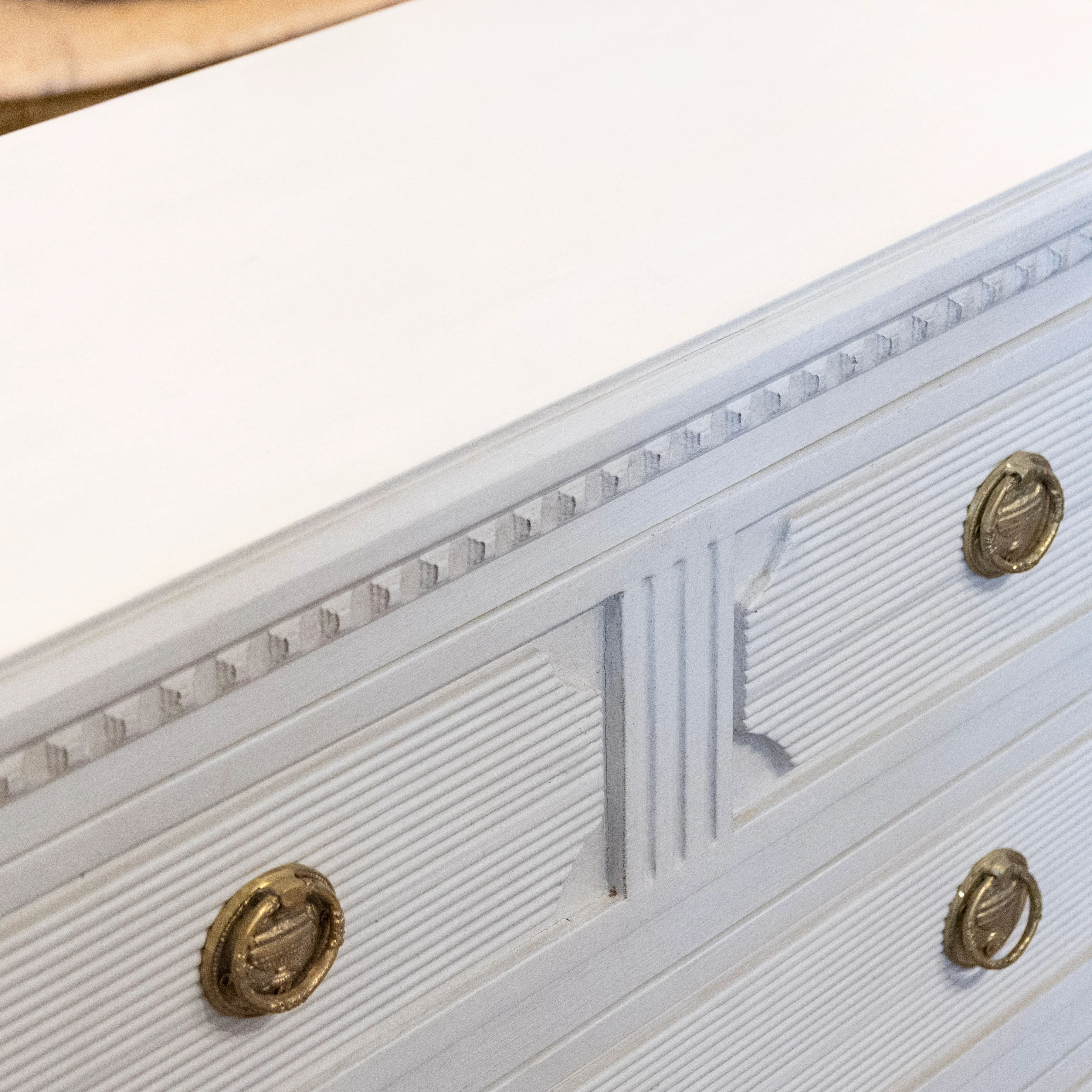 Swedish 3-Drawer Chest – Reeded & Fluted Trim in Dove White - Image 7