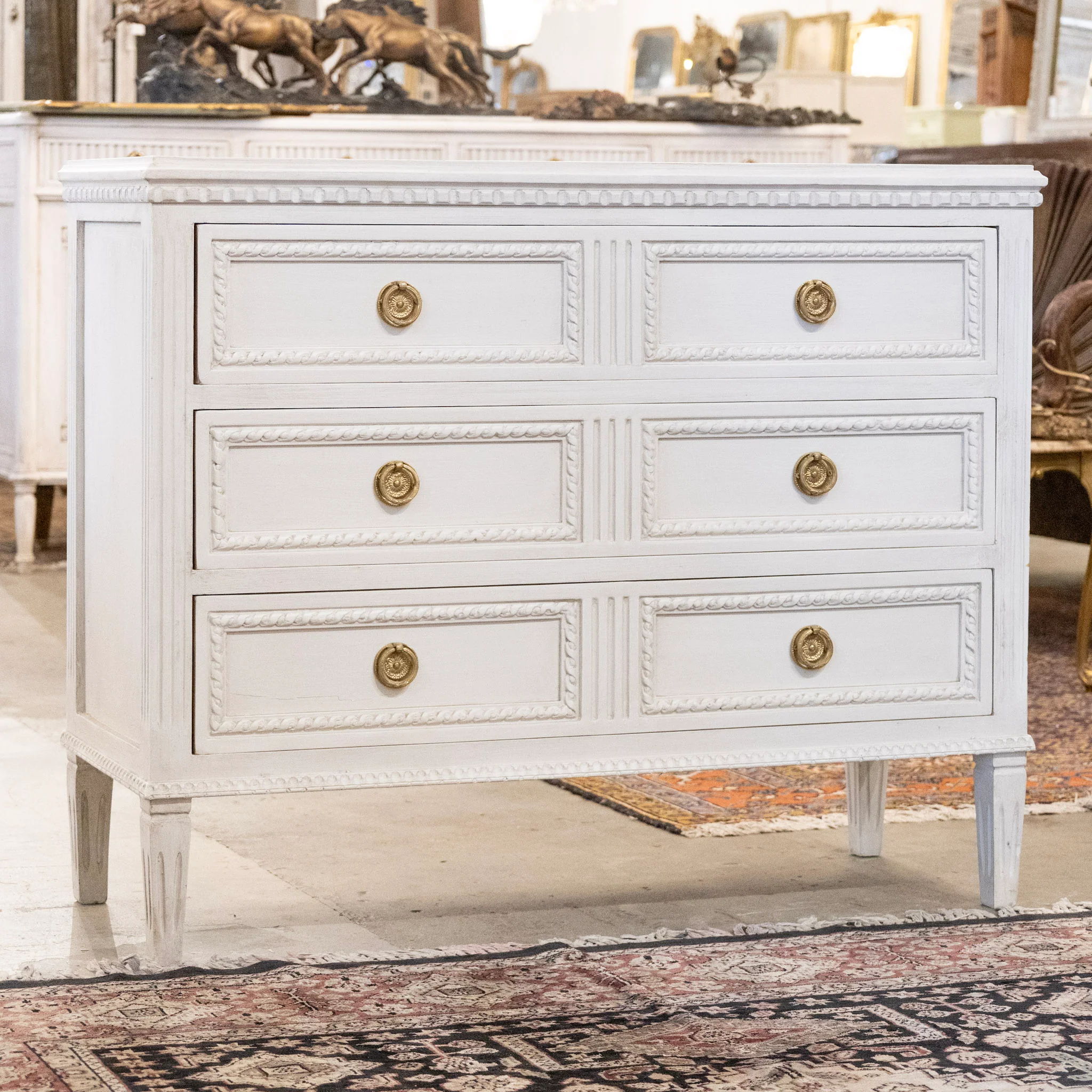 Swedish 3-Drawer Chest – Rope & Fluted Trim in Dove White - Image 2