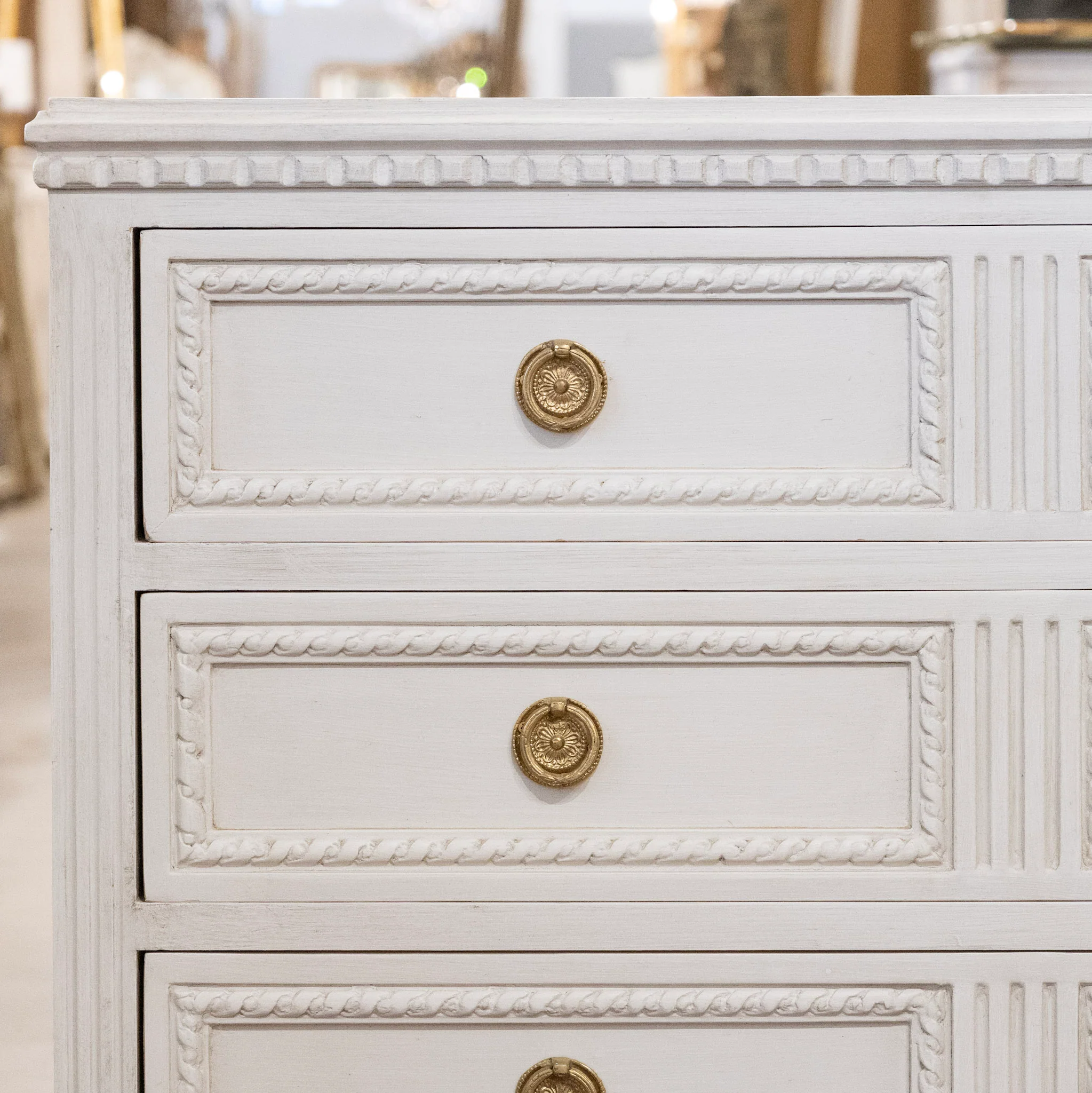 Swedish 3-Drawer Chest – Rope & Fluted Trim in Dove White - Image 6
