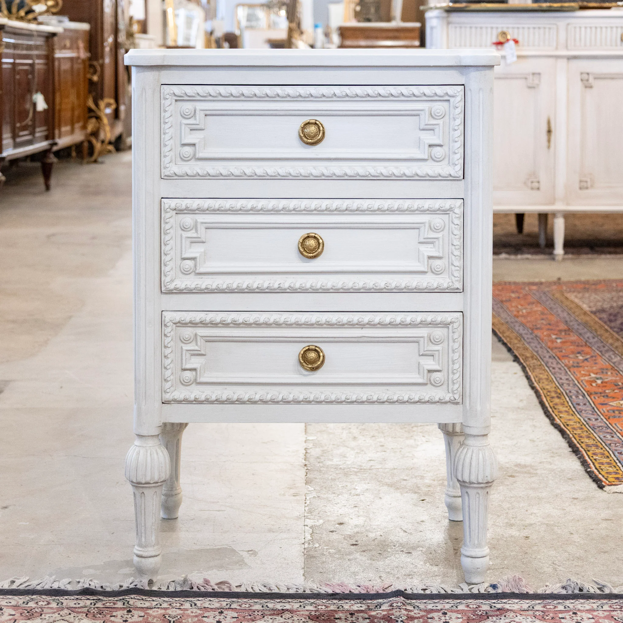 Swedish 3-Drawer Chest – Rope Trim & Ballerina Legs in Dove White