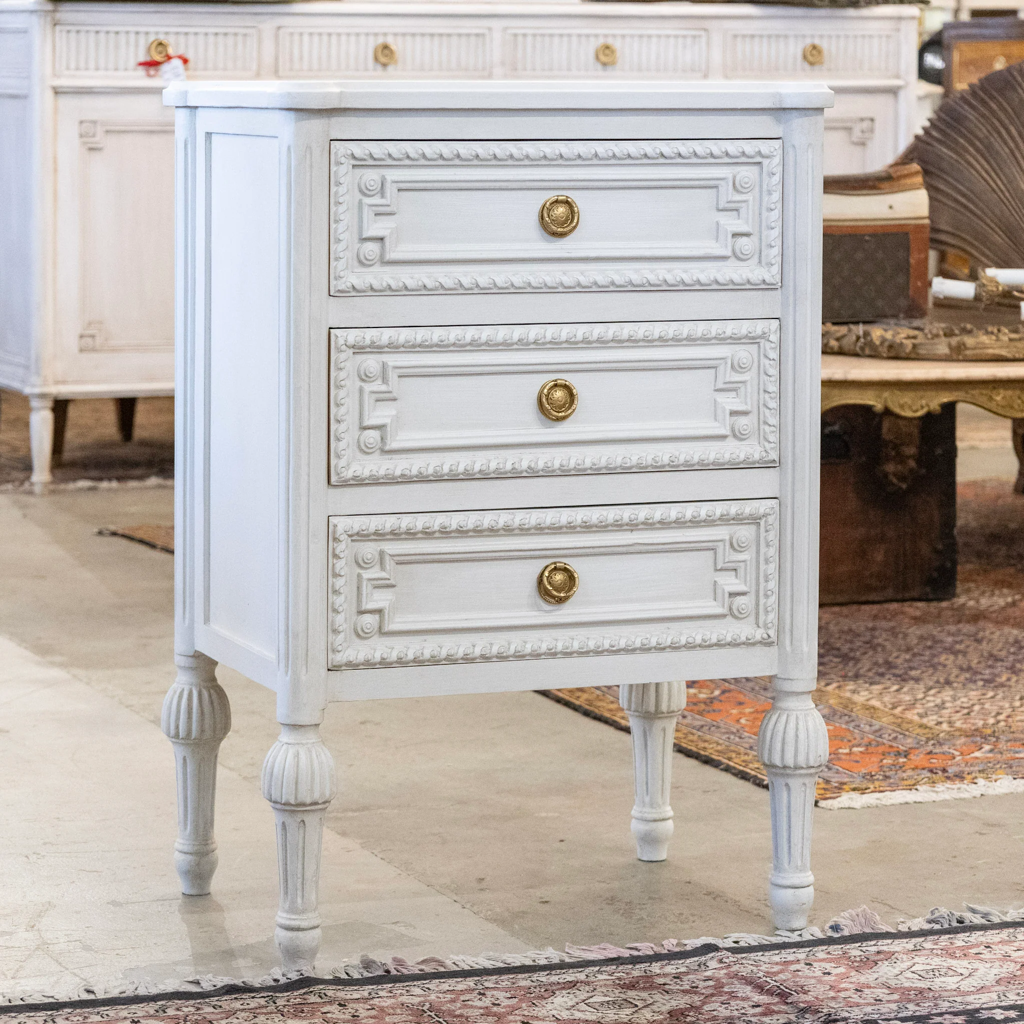 Swedish 3-Drawer Chest – Rope Trim & Ballerina Legs in Dove White - Image 2