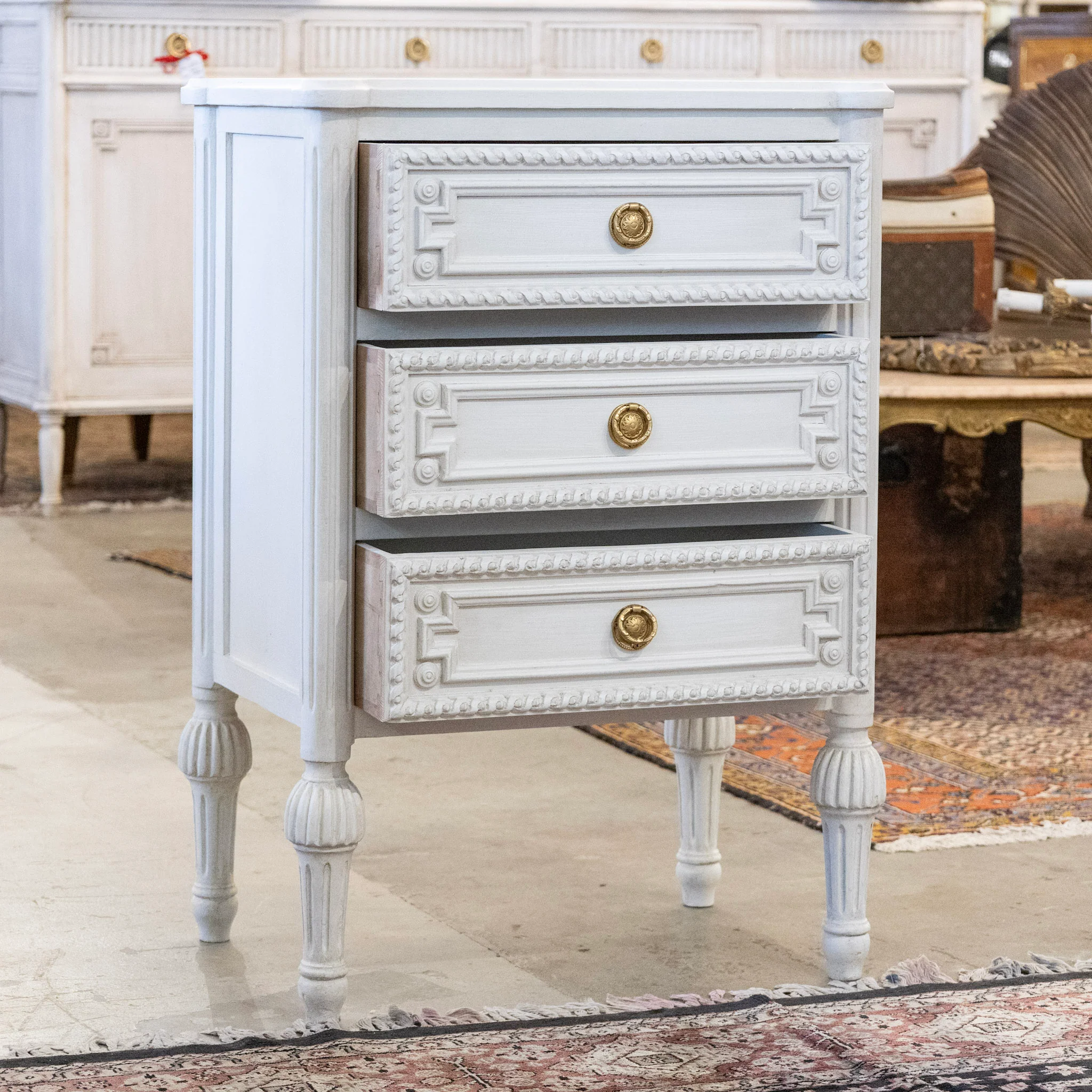 Swedish 3-Drawer Chest – Rope Trim & Ballerina Legs in Dove White - Image 3