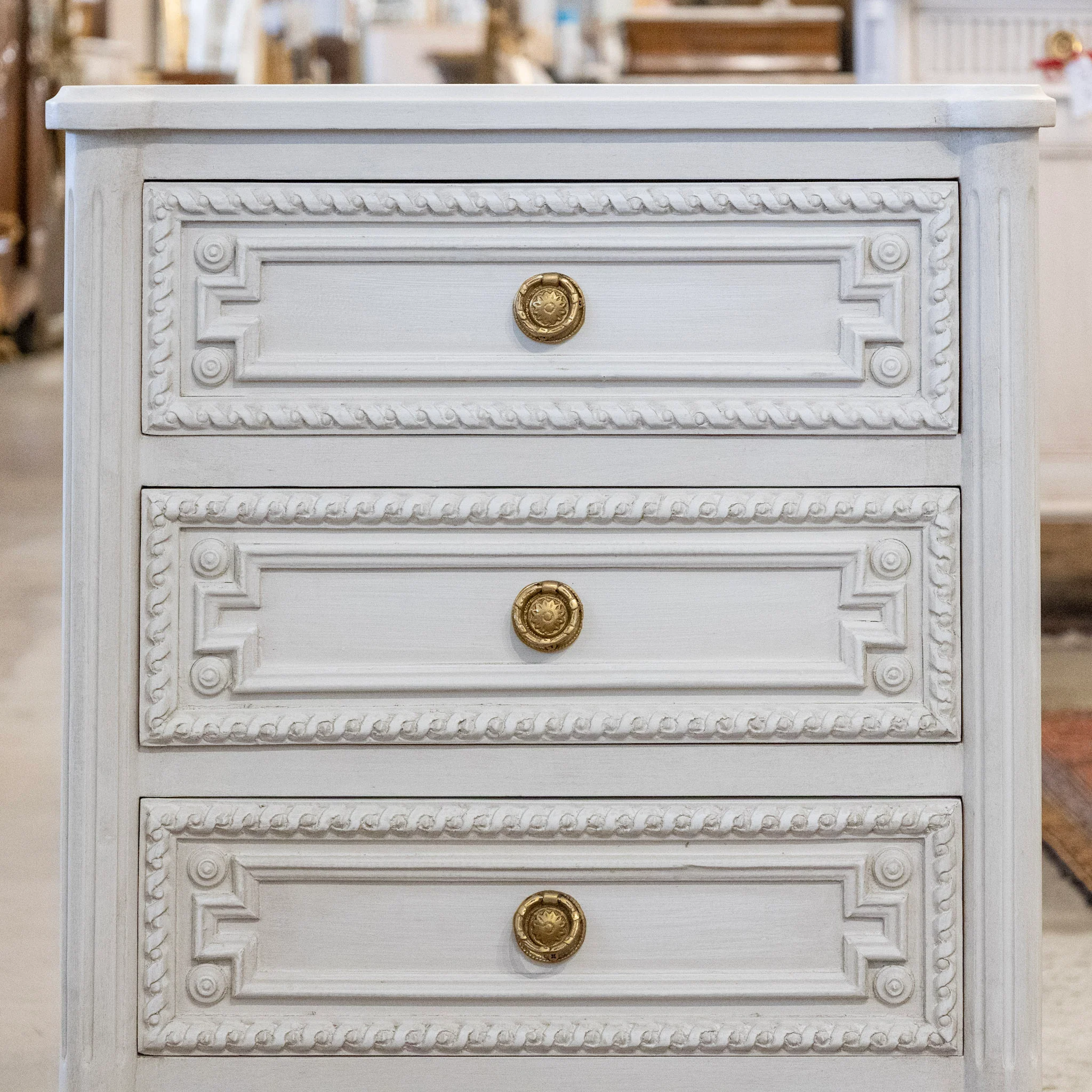 Swedish 3-Drawer Chest – Rope Trim & Ballerina Legs in Dove White - Image 4