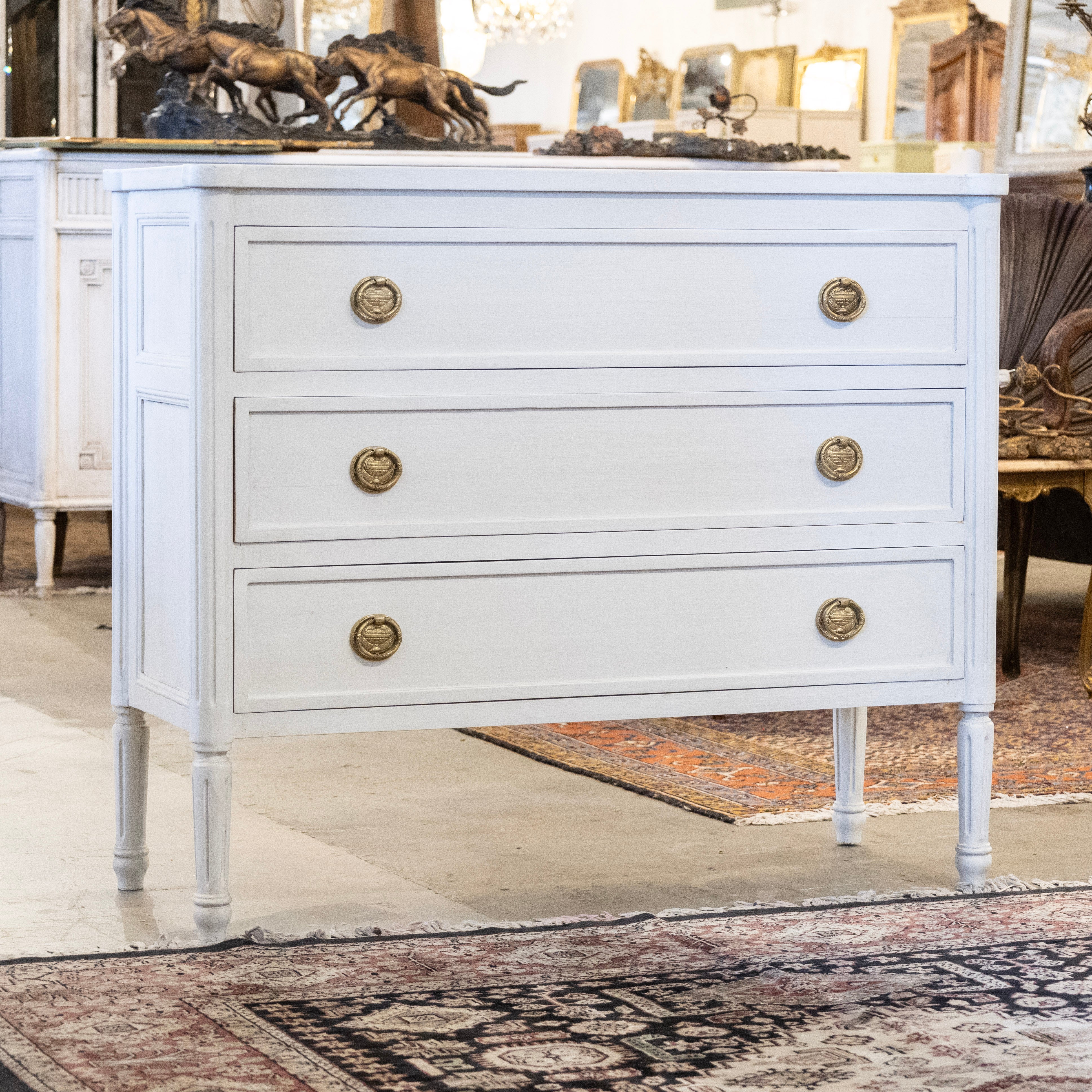 Swedish 3-Drawer Chest – Rounded Corners & Brass Pulls in Dove White - Image 2