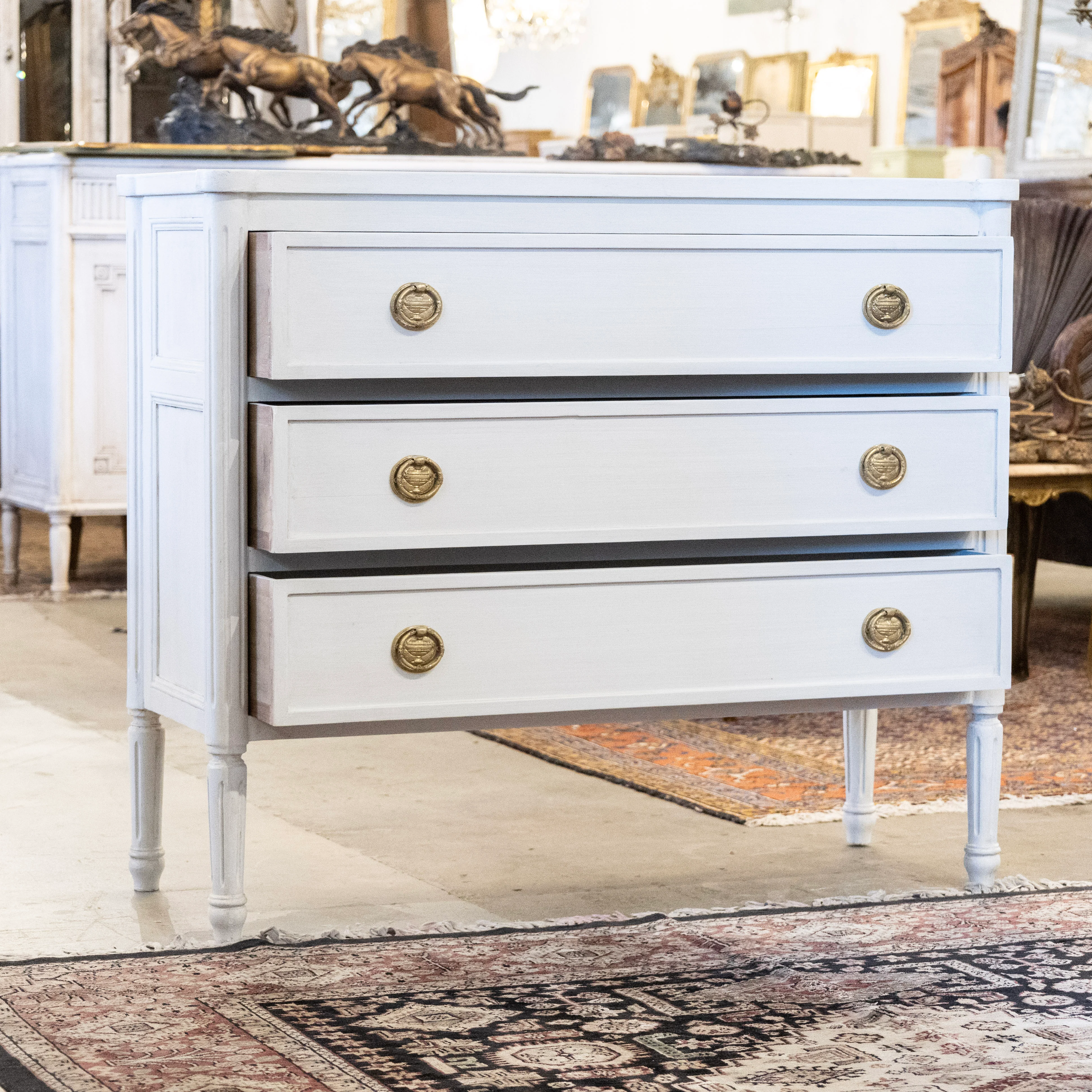 Swedish 3-Drawer Chest – Rounded Corners & Brass Pulls in Dove White - Image 3