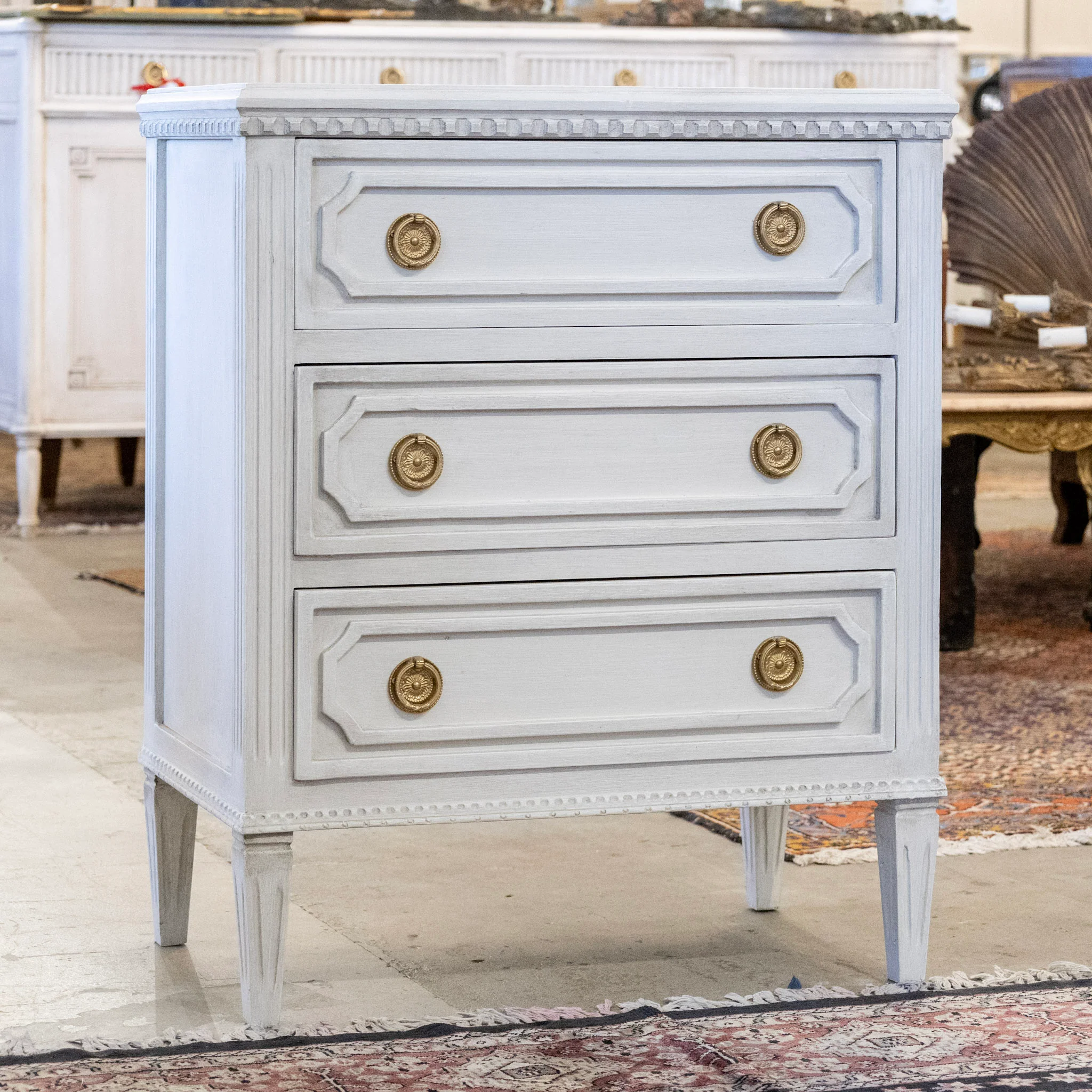 Swedish 3-Drawer Chest with Beveled Panels & Round Pulls in Antique White - Image 2