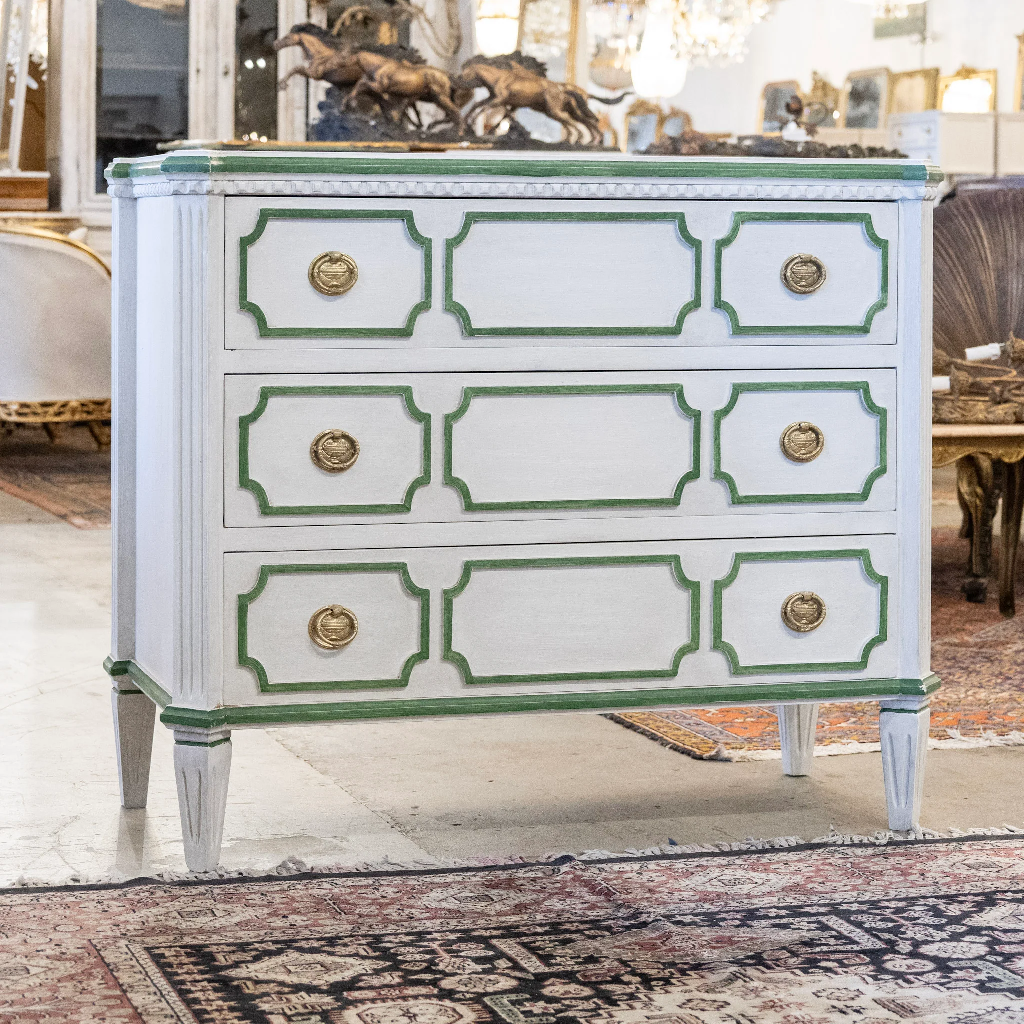 Swedish 3-Drawer Chest with Canted Corners – White with Green Trim - Image 2