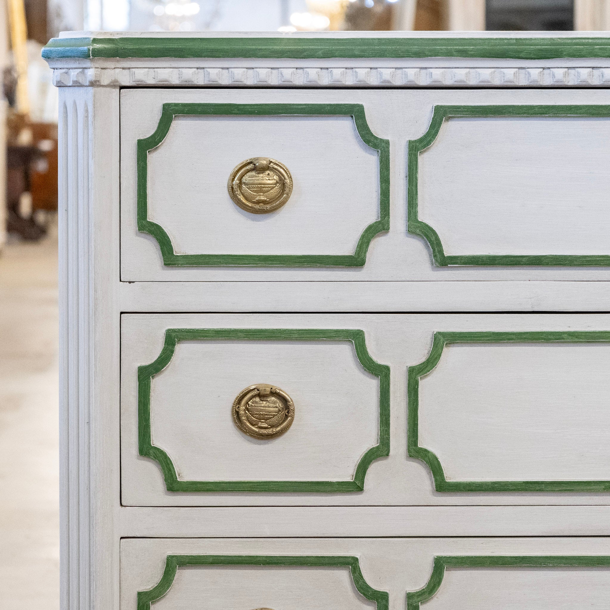 Swedish 3-Drawer Chest with Canted Corners – White with Green Trim - Image 5