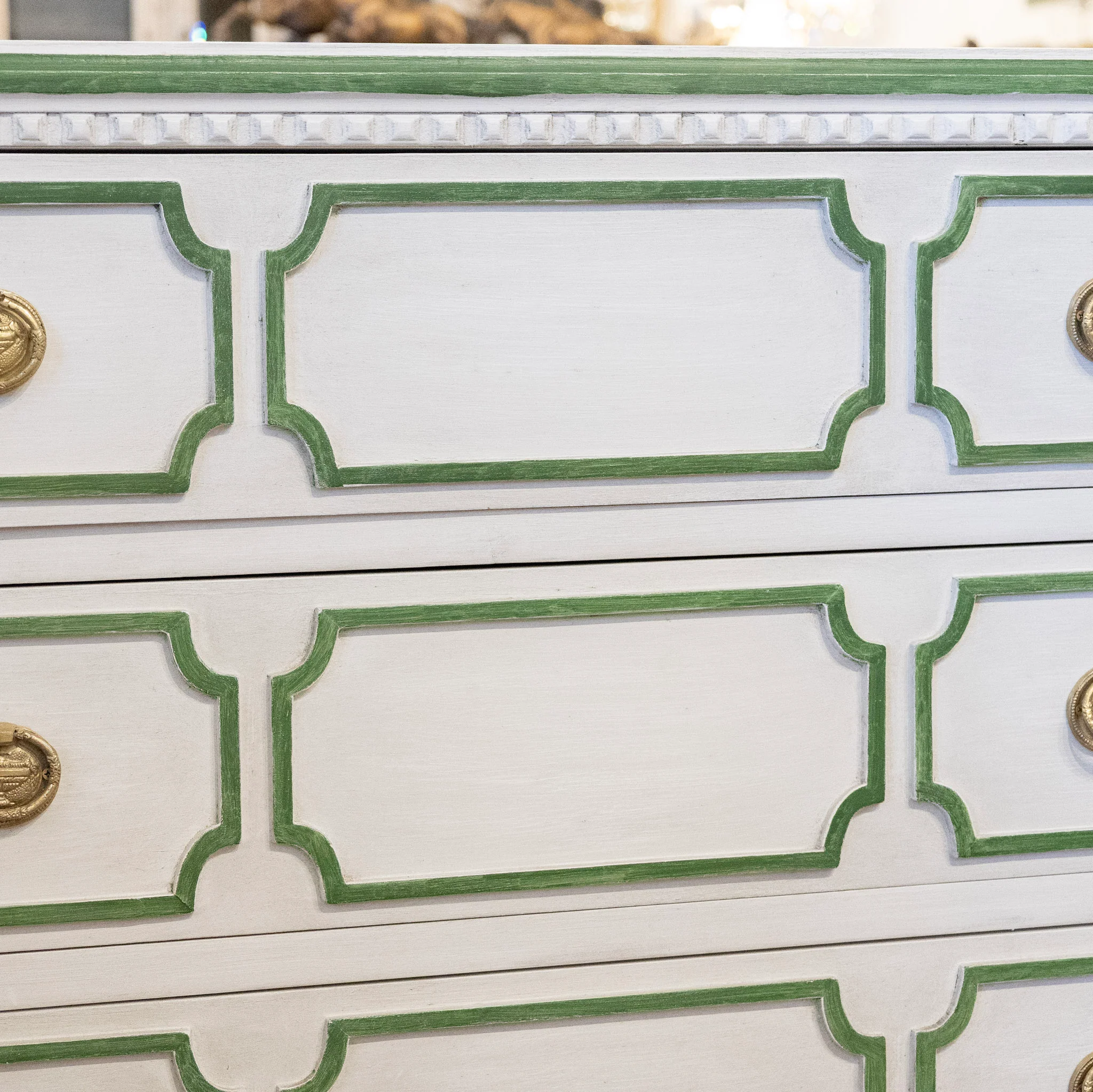 Swedish 3-Drawer Chest with Canted Corners – White with Green Trim - Image 6