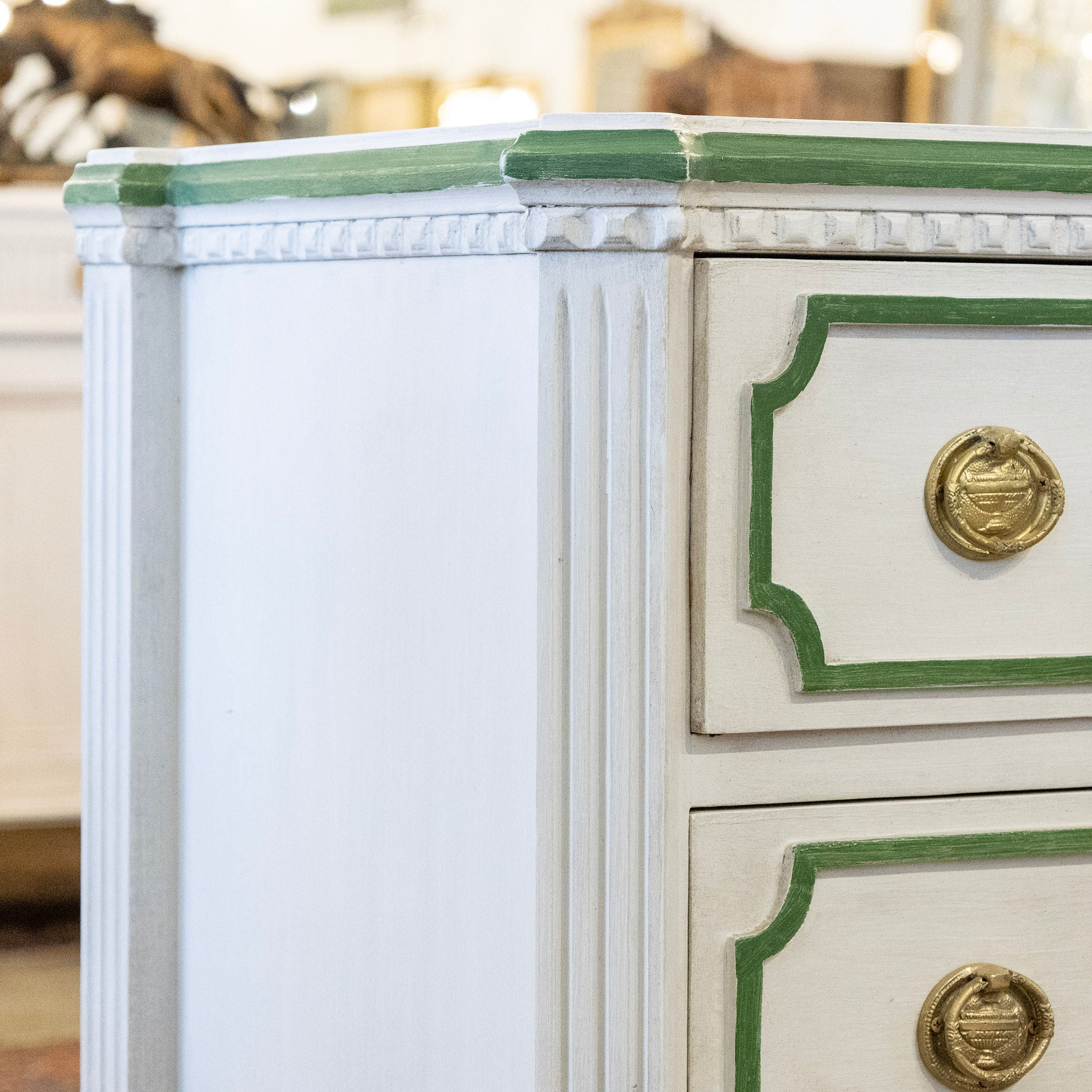 Swedish 3-Drawer Chest with Canted Corners – White with Green Trim - Image 7