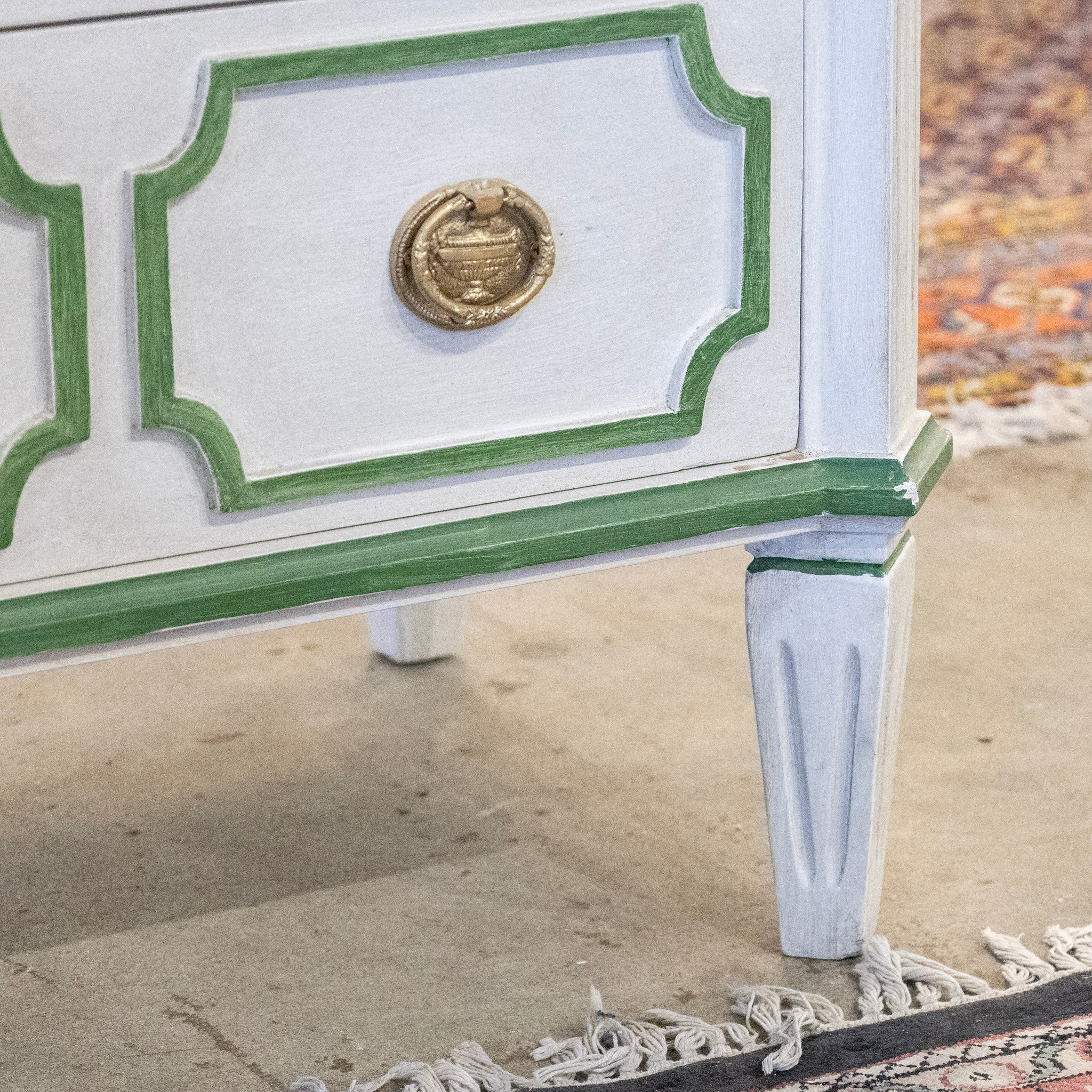 Swedish 3-Drawer Chest with Canted Corners – White with Green Trim - Image 8