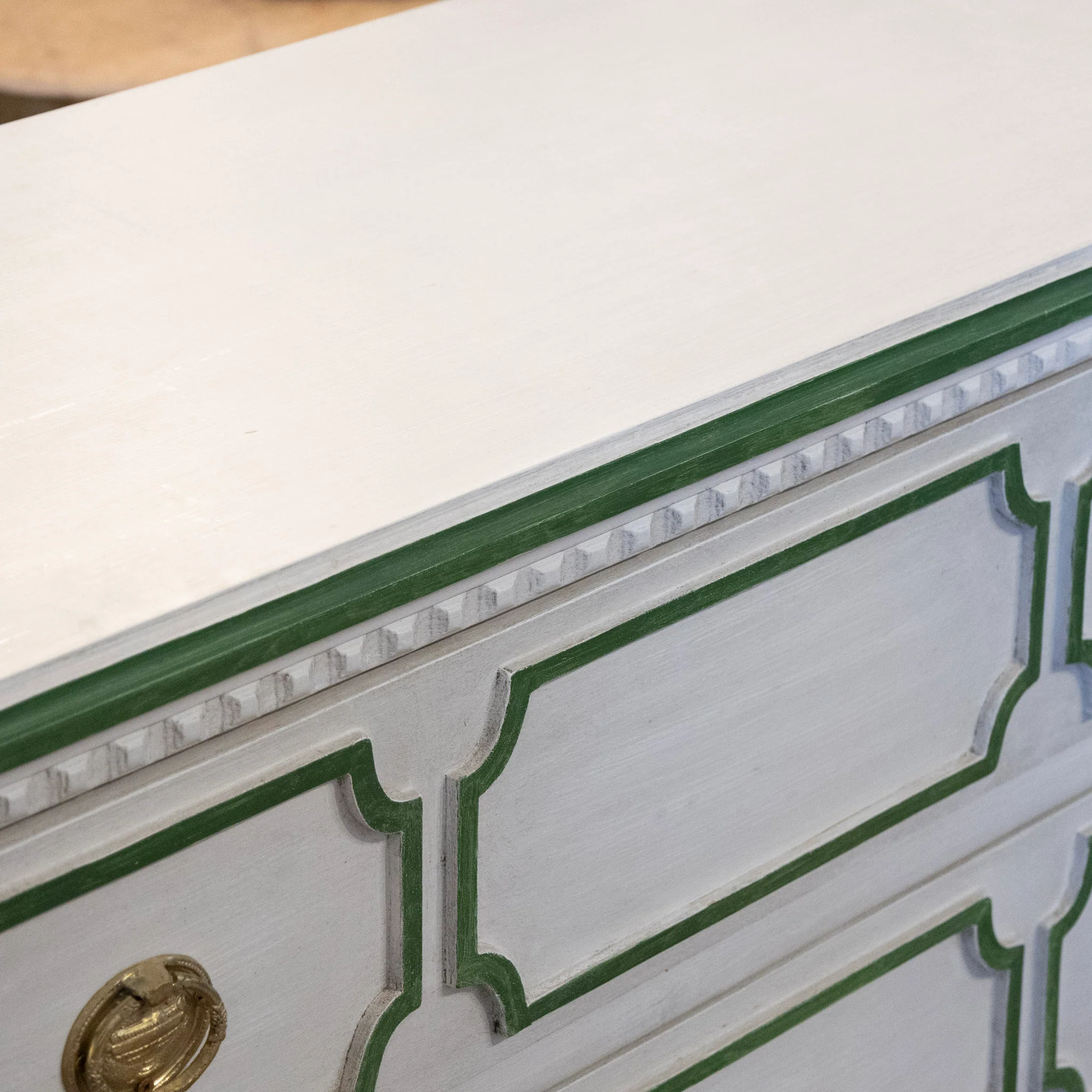 Swedish 3-Drawer Chest with Canted Corners – White with Green Trim - Image 9