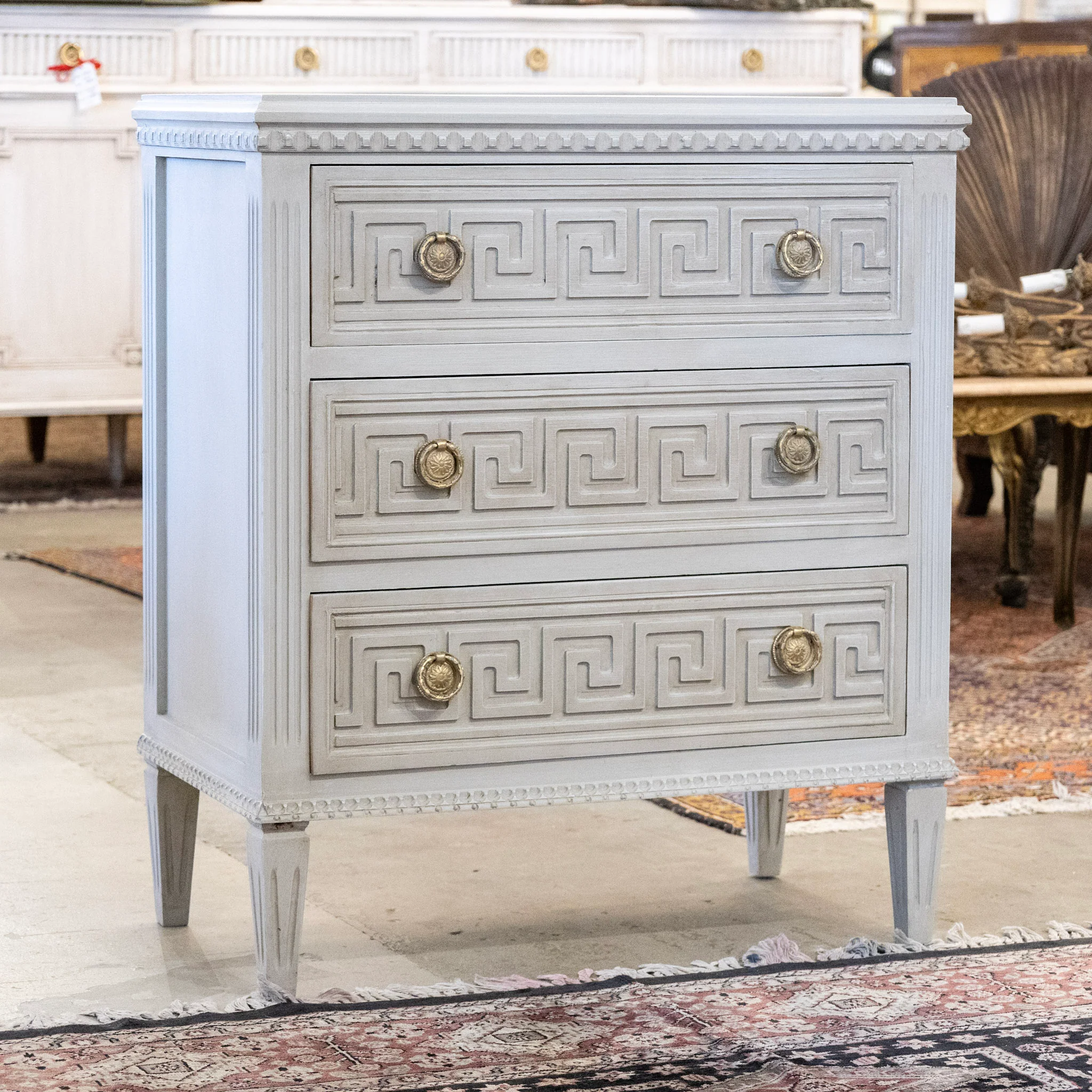 Swedish 3-Drawer Chest – Greek Key Trim in French Grey - Image 2
