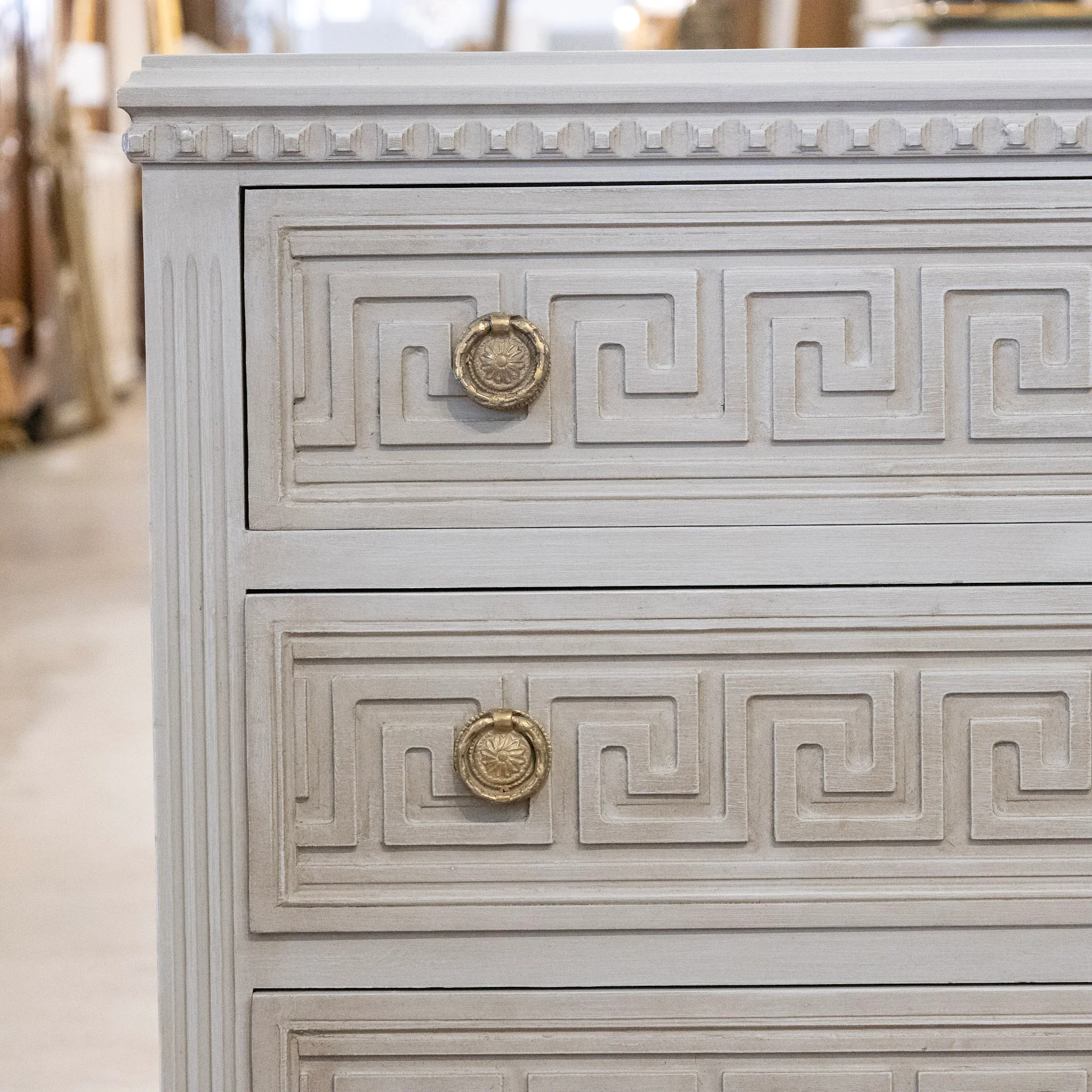 Swedish 3-Drawer Chest – Greek Key Trim in French Grey - Image 5