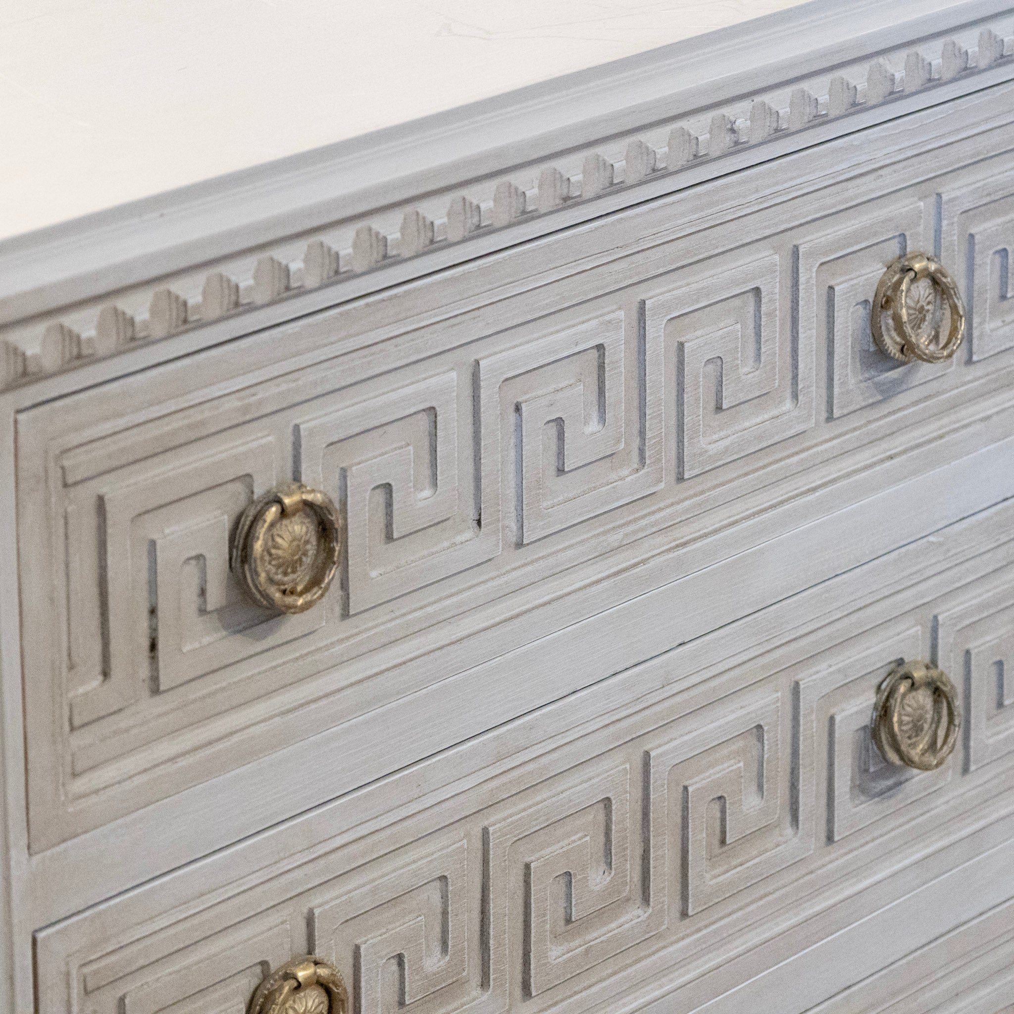 Swedish 3-Drawer Chest – Greek Key Trim in French Grey - Image 6