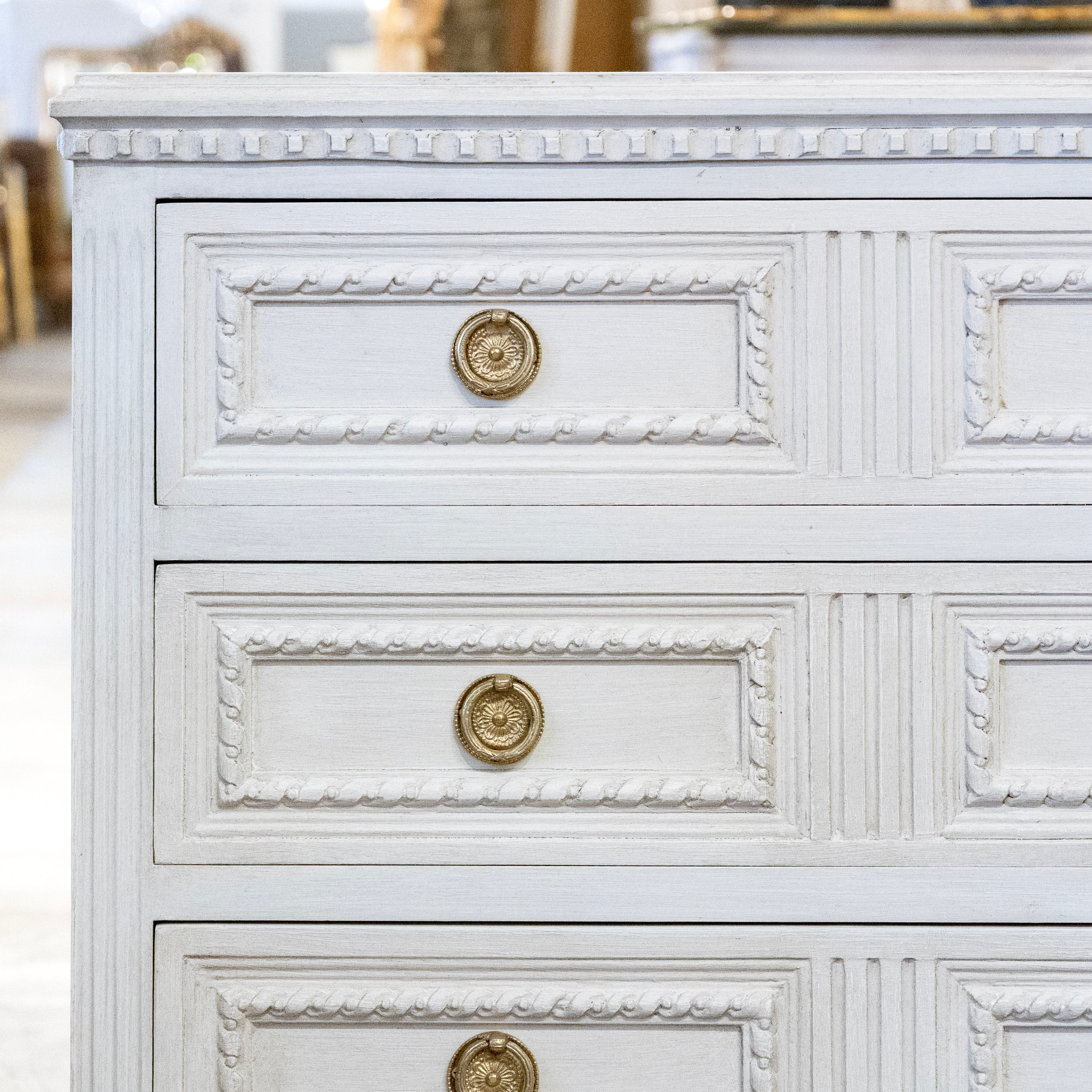 Swedish 3-Drawer Chest – Rope Trim & Brass Pulls in Dove White - Image 5