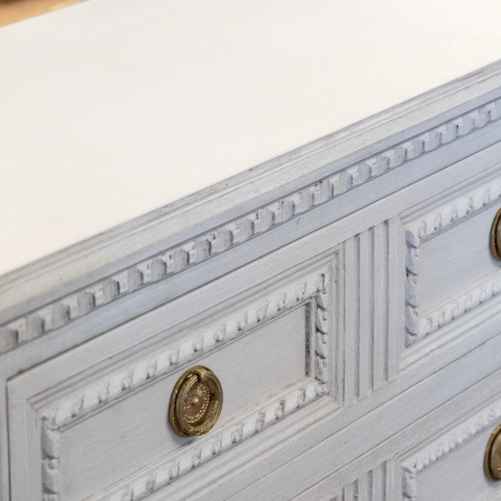 Swedish 3-Drawer Chest – Rope Trim & Brass Pulls in Dove White - Image 6