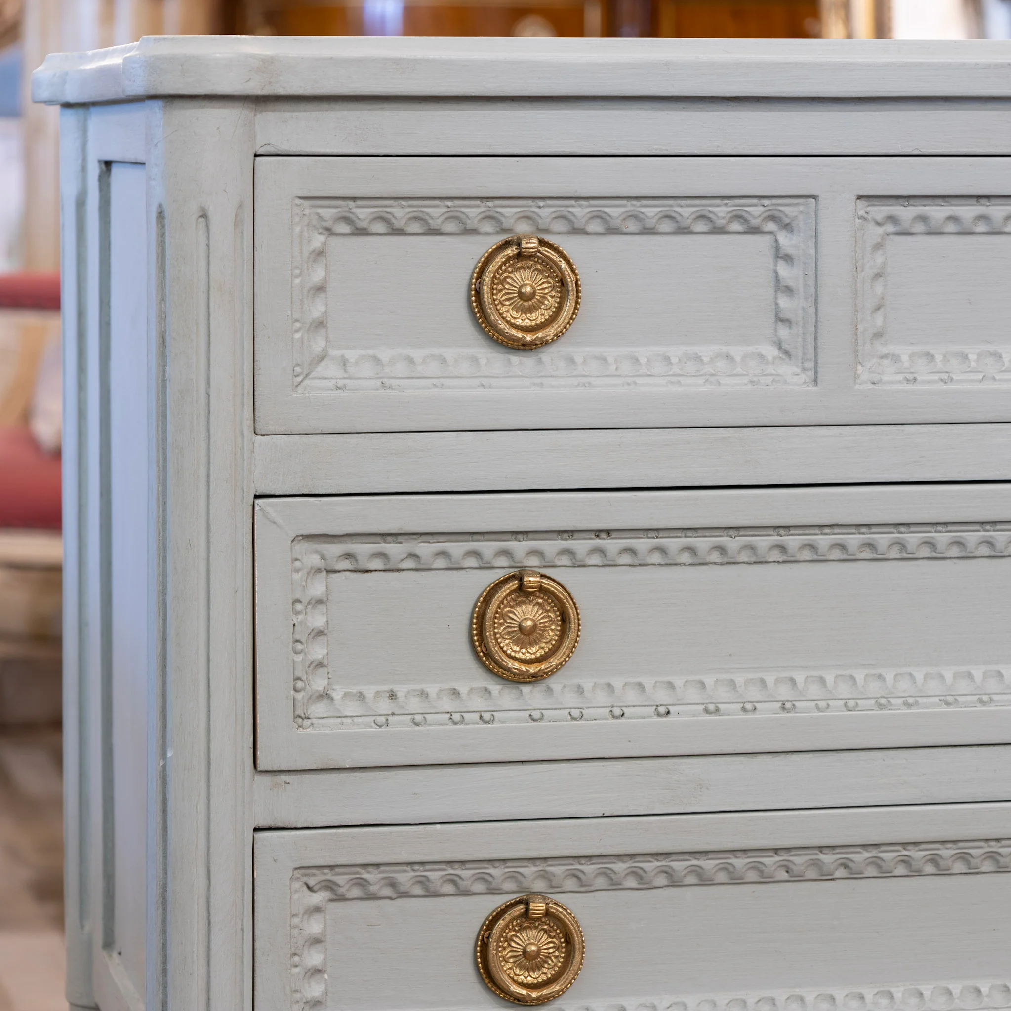 Swedish 3-Drawer Nightstand – Beaded Trim & Rounded Corners in Soft Green - Image 5
