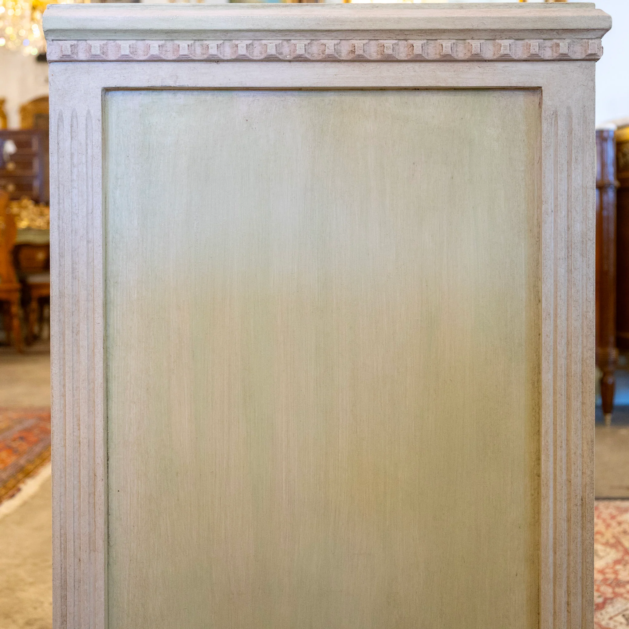 Swedish 3-Drawer Chest – Beveled Drawers & Distressed Pink-Green Finish - Image 6