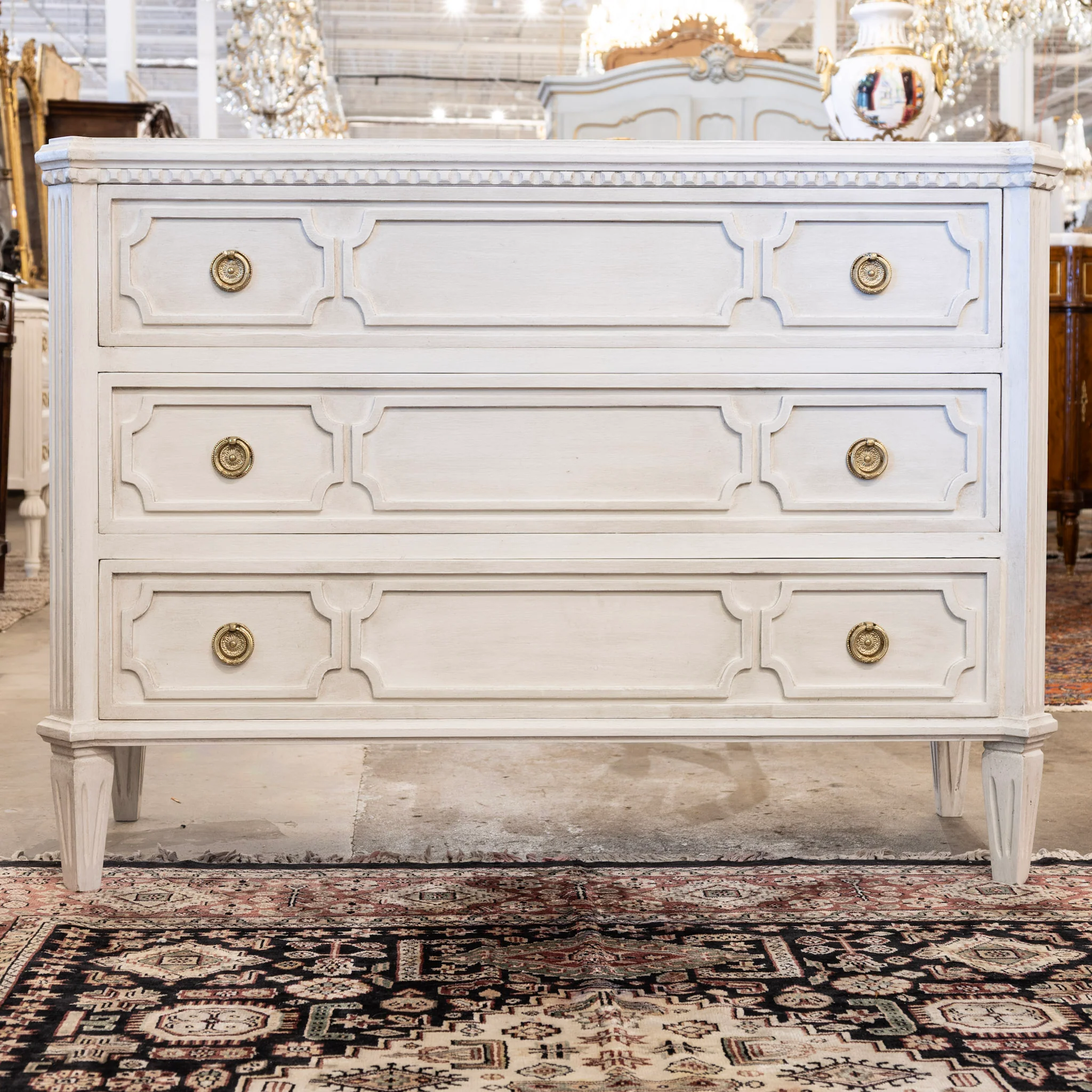 Swedish 3-Drawer Chest – Canted Corners in Antique White