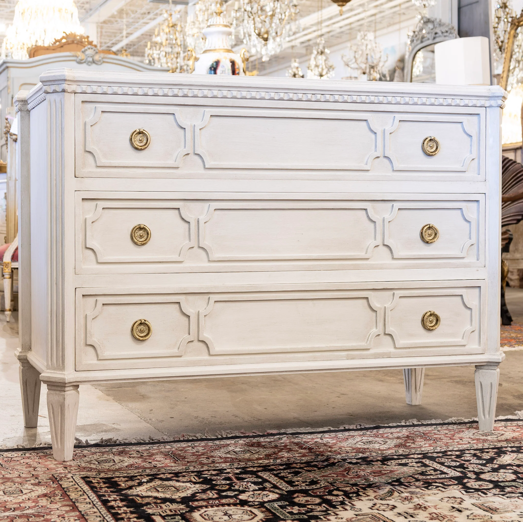 Swedish 3-Drawer Chest – Canted Corners in Antique White - Image 2