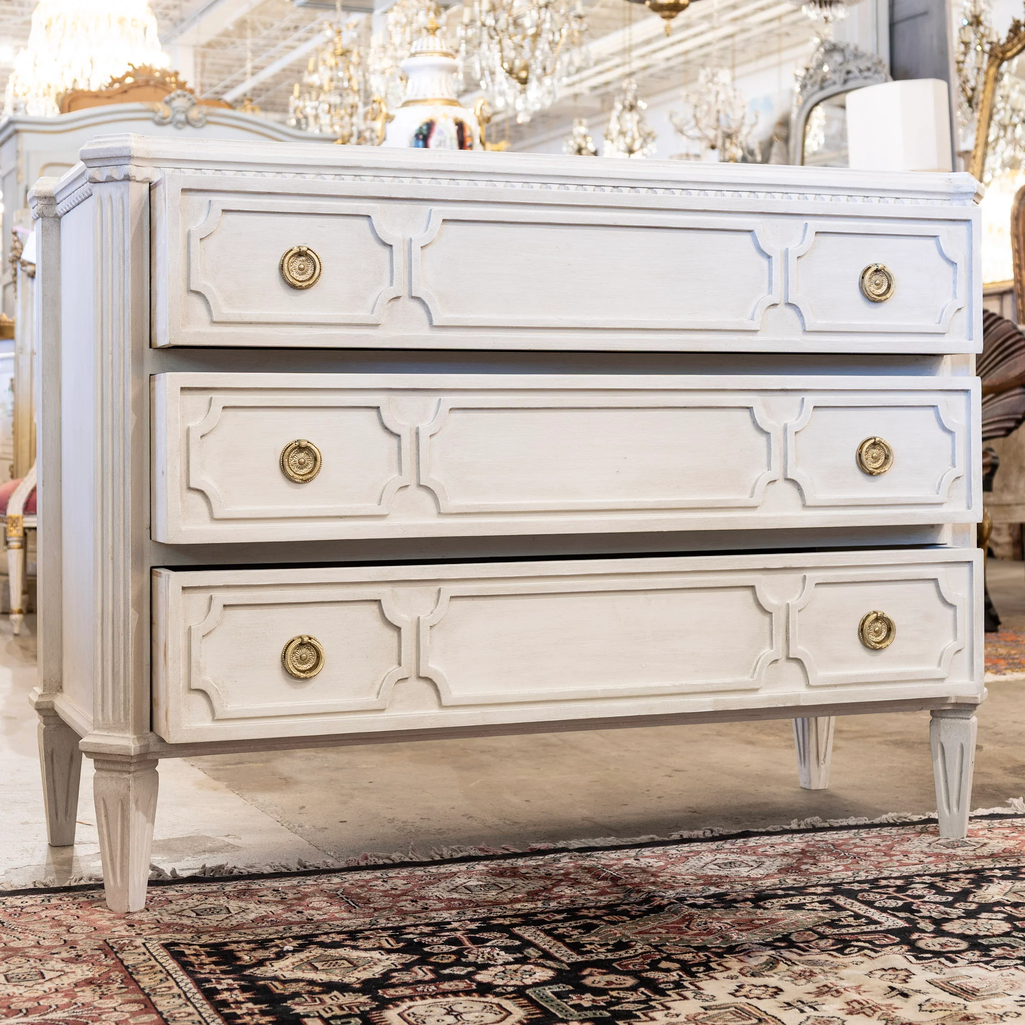 Swedish 3-Drawer Chest – Canted Corners in Antique White - Image 3